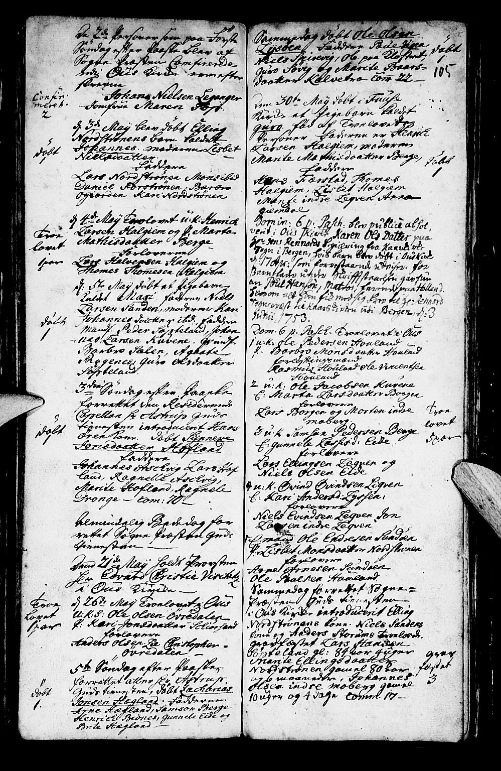 Os sokneprestembete, SAB/A-99929: Parish register (official) no. A 2, 1723-1758, p. 105