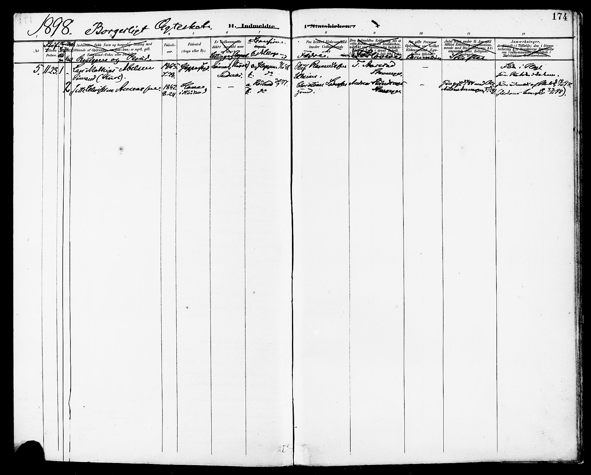 Høyland sokneprestkontor, AV/SAST-A-101799/001/30BA/L0014: Parish register (official) no. A 12, 1890-1898, p. 174