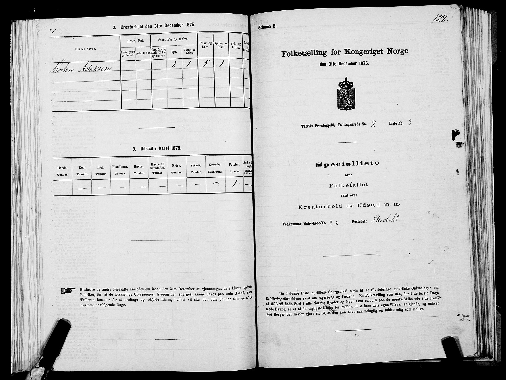 SATØ, 1875 census for 2013P Talvik, 1875, p. 1128