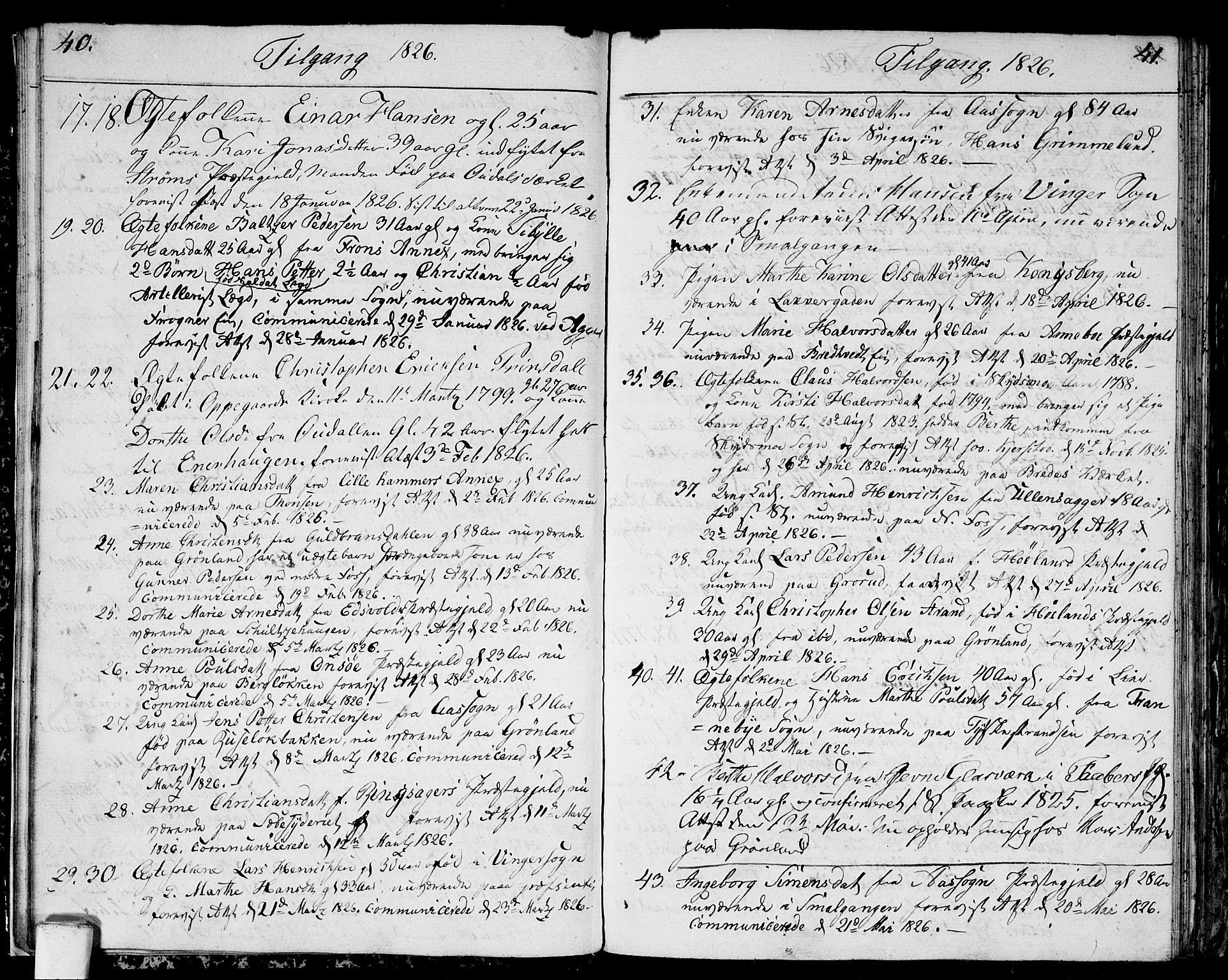 Aker prestekontor kirkebøker, SAO/A-10861/F/L0014a: Parish register (official) no. 14A, 1820-1833, p. 40-41