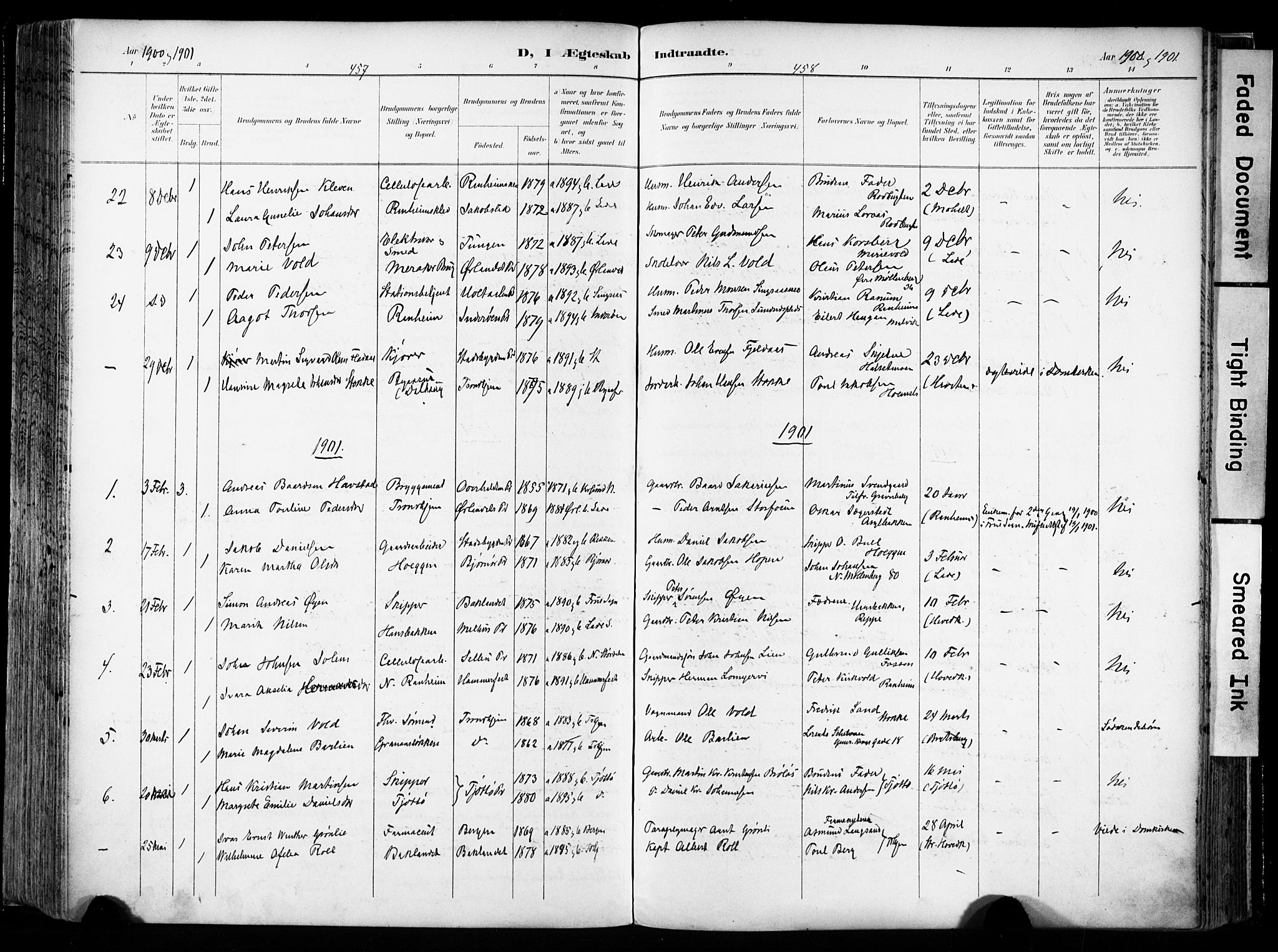 Ministerialprotokoller, klokkerbøker og fødselsregistre - Sør-Trøndelag, SAT/A-1456/606/L0301: Parish register (official) no. 606A16, 1894-1907, p. 457-458