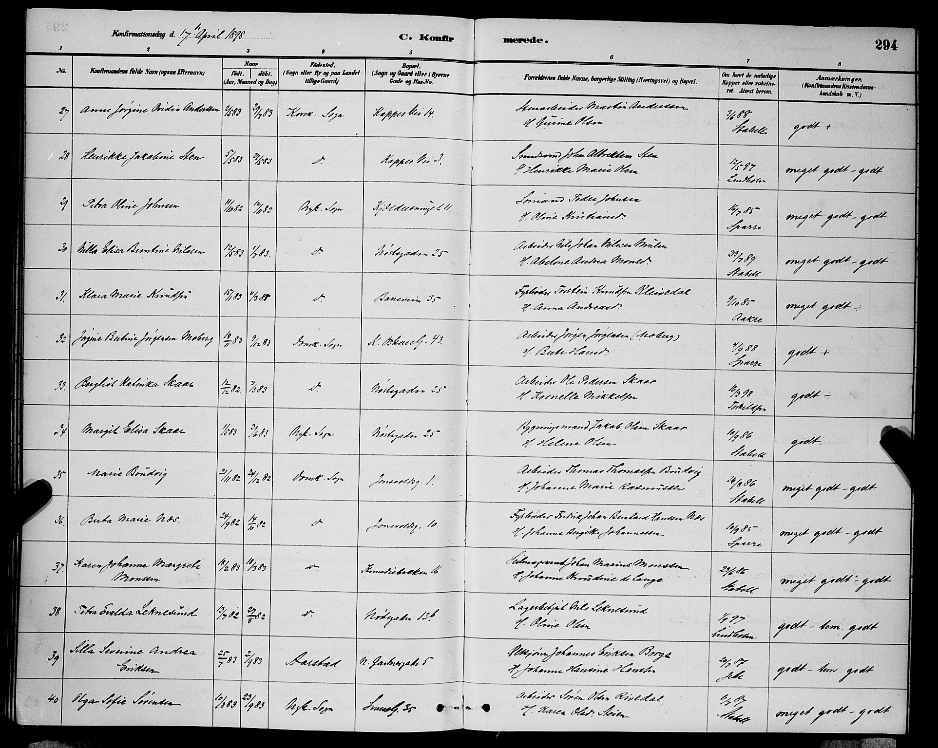 Domkirken sokneprestembete, AV/SAB-A-74801/H/Hab/L0024: Parish register (copy) no. C 4, 1880-1899, p. 294