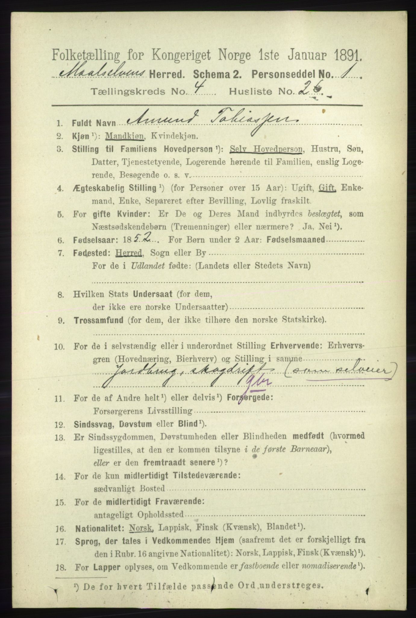 RA, 1891 census for 1924 Målselv, 1891, p. 1267