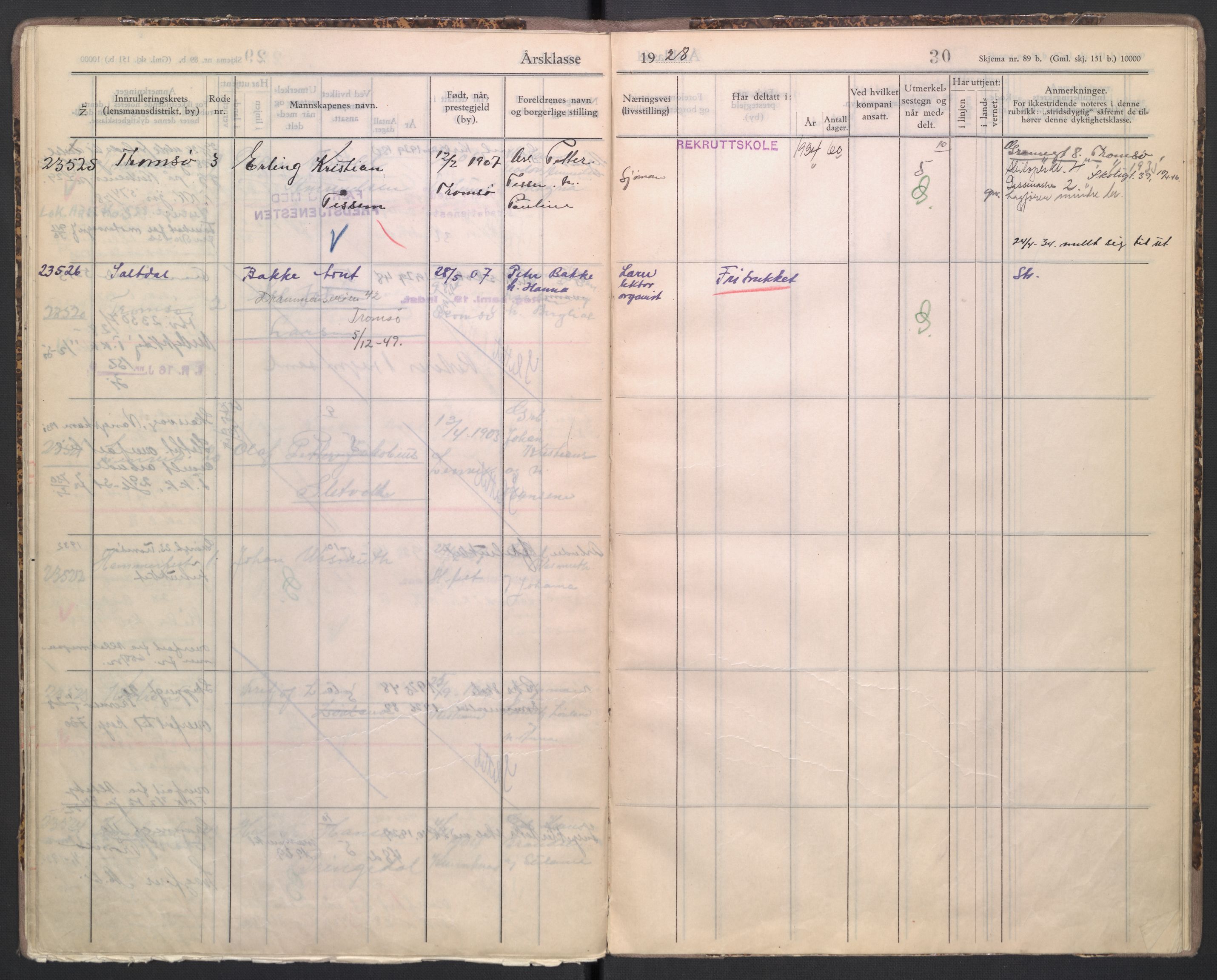 Forsvaret, Troms infanteriregiment nr. 16, AV/RA-RAFA-3146/P/Pa/L0004/0007: Ruller / Rulle for Bardu bataljons menige mannskaper, årsklasse 1928, 1928, p. 30