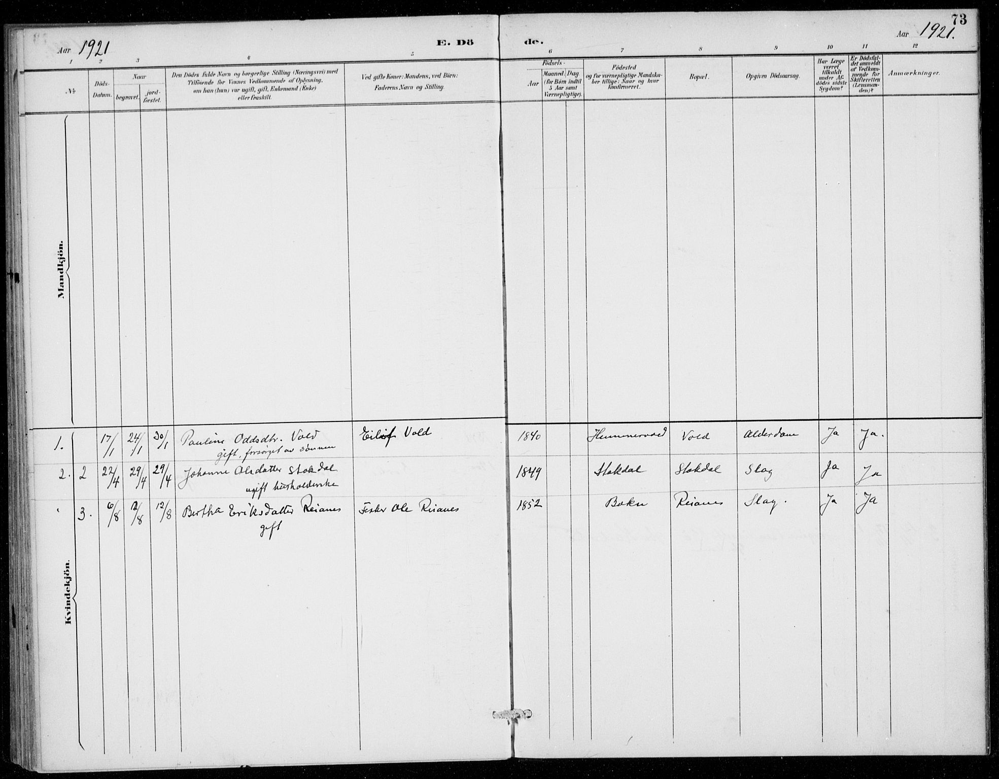 Rennesøy sokneprestkontor, SAST/A -101827/H/Ha/Haa/L0016: Parish register (official) no. A 16, 1891-1924, p. 73
