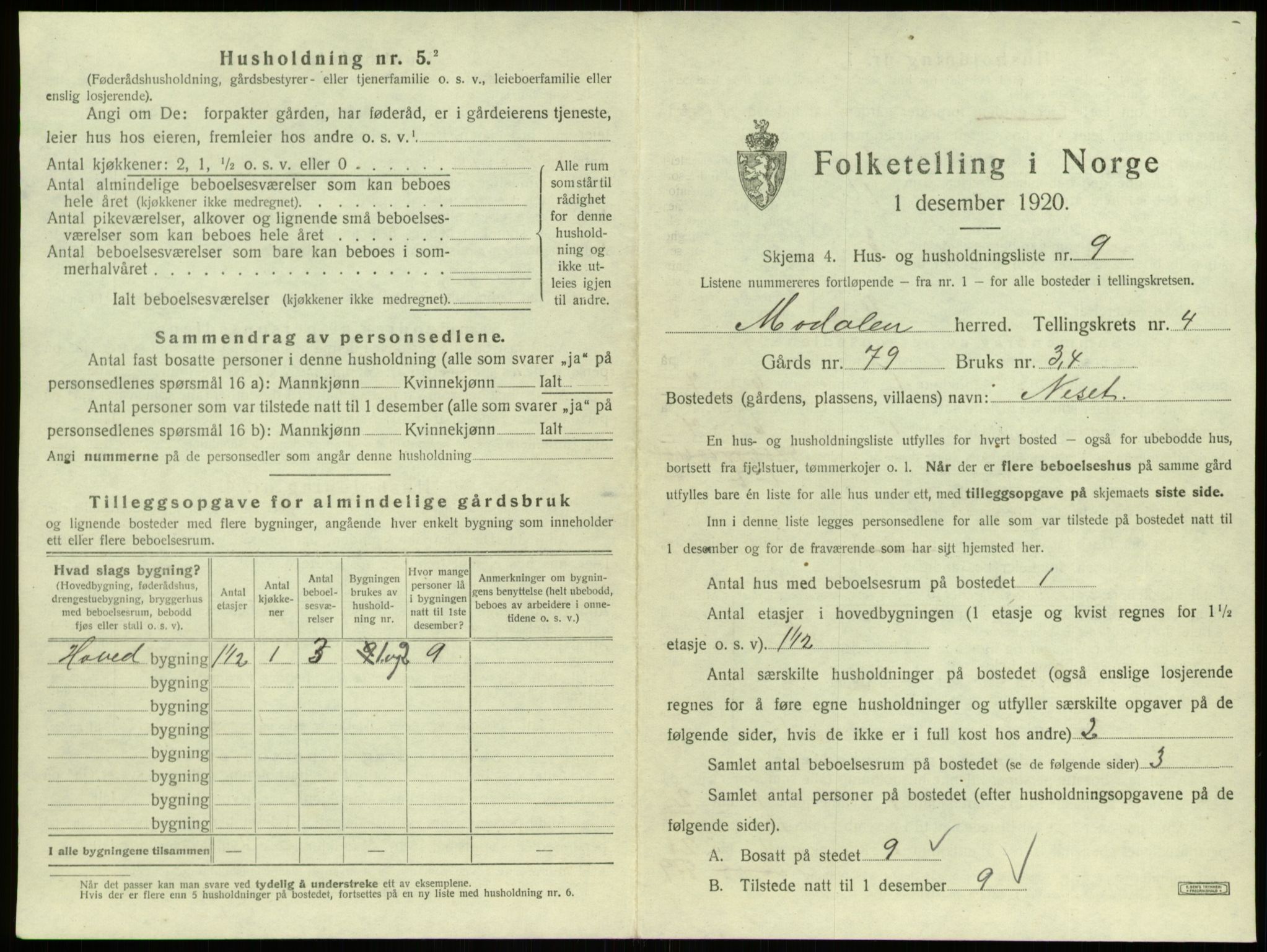 SAB, 1920 census for Modalen, 1920, p. 138