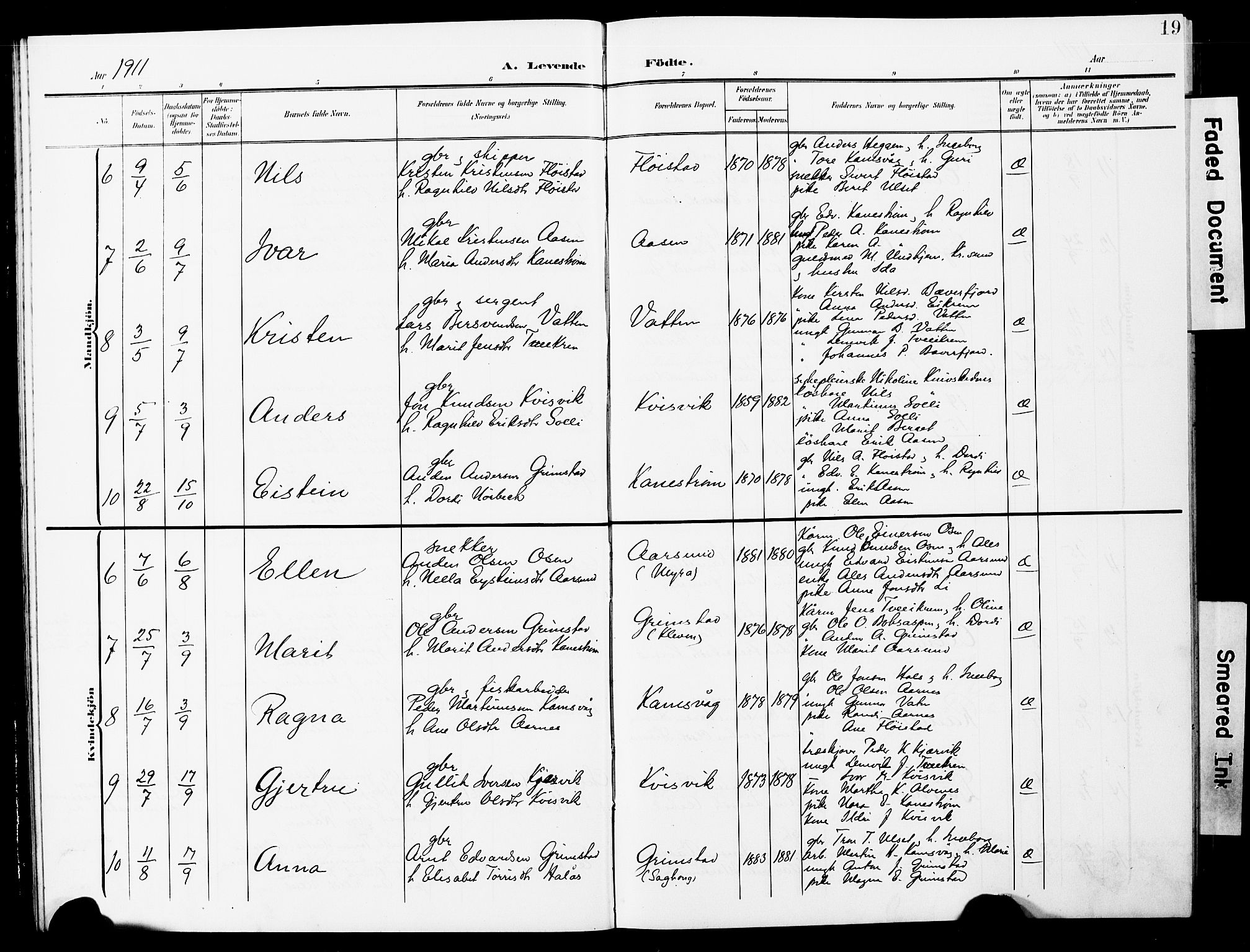 Ministerialprotokoller, klokkerbøker og fødselsregistre - Møre og Romsdal, AV/SAT-A-1454/587/L1001: Parish register (copy) no. 587C01, 1906-1927, p. 19