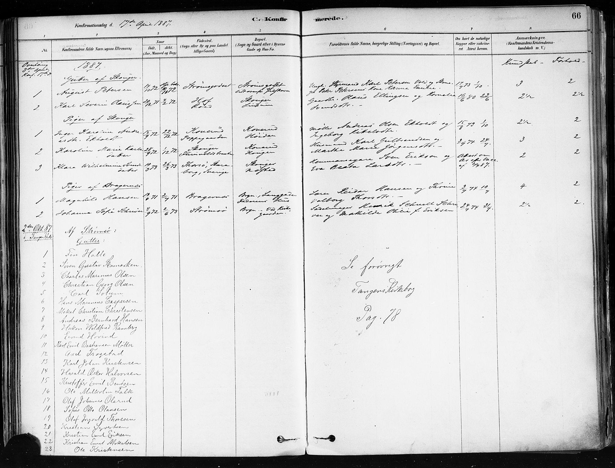 Strømsø kirkebøker, AV/SAKO-A-246/F/Fa/L0022: Parish register (official) no. I 22, 1879-1899, p. 66