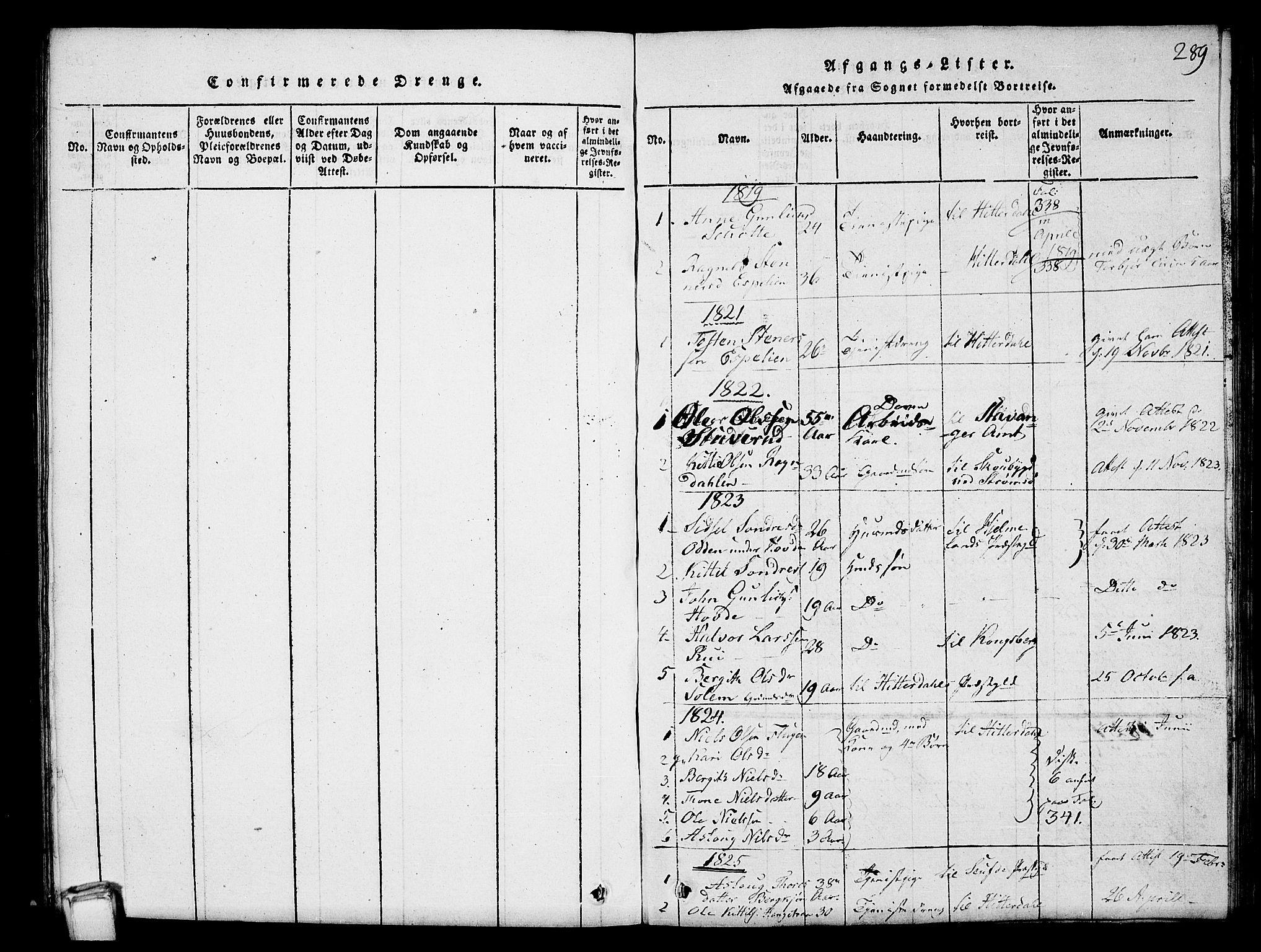 Hjartdal kirkebøker, AV/SAKO-A-270/G/Gc/L0001: Parish register (copy) no. III 1, 1815-1842, p. 289