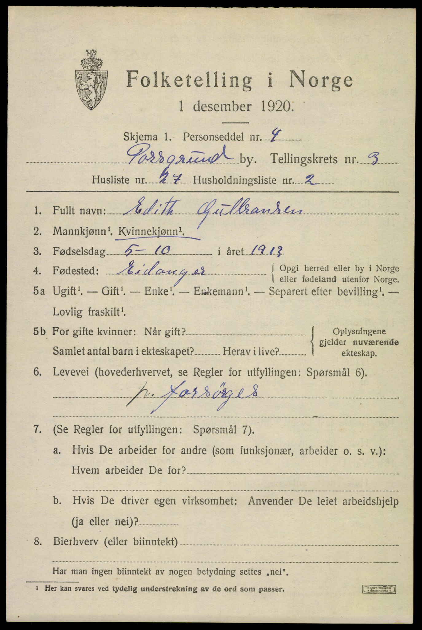 SAKO, 1920 census for Porsgrunn, 1920, p. 14773