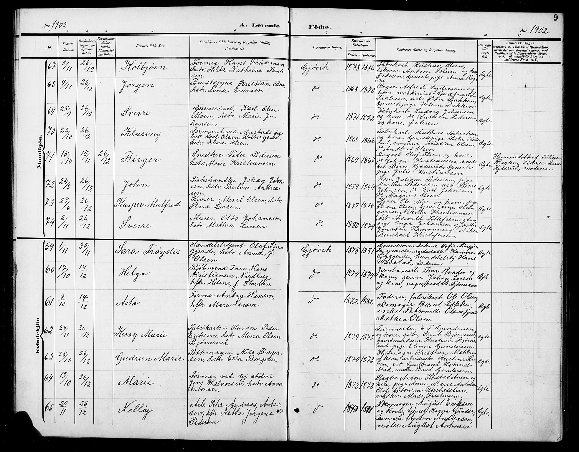 Vardal prestekontor, SAH/PREST-100/H/Ha/Hab/L0012: Parish register (copy) no. 12, 1902-1911, p. 9