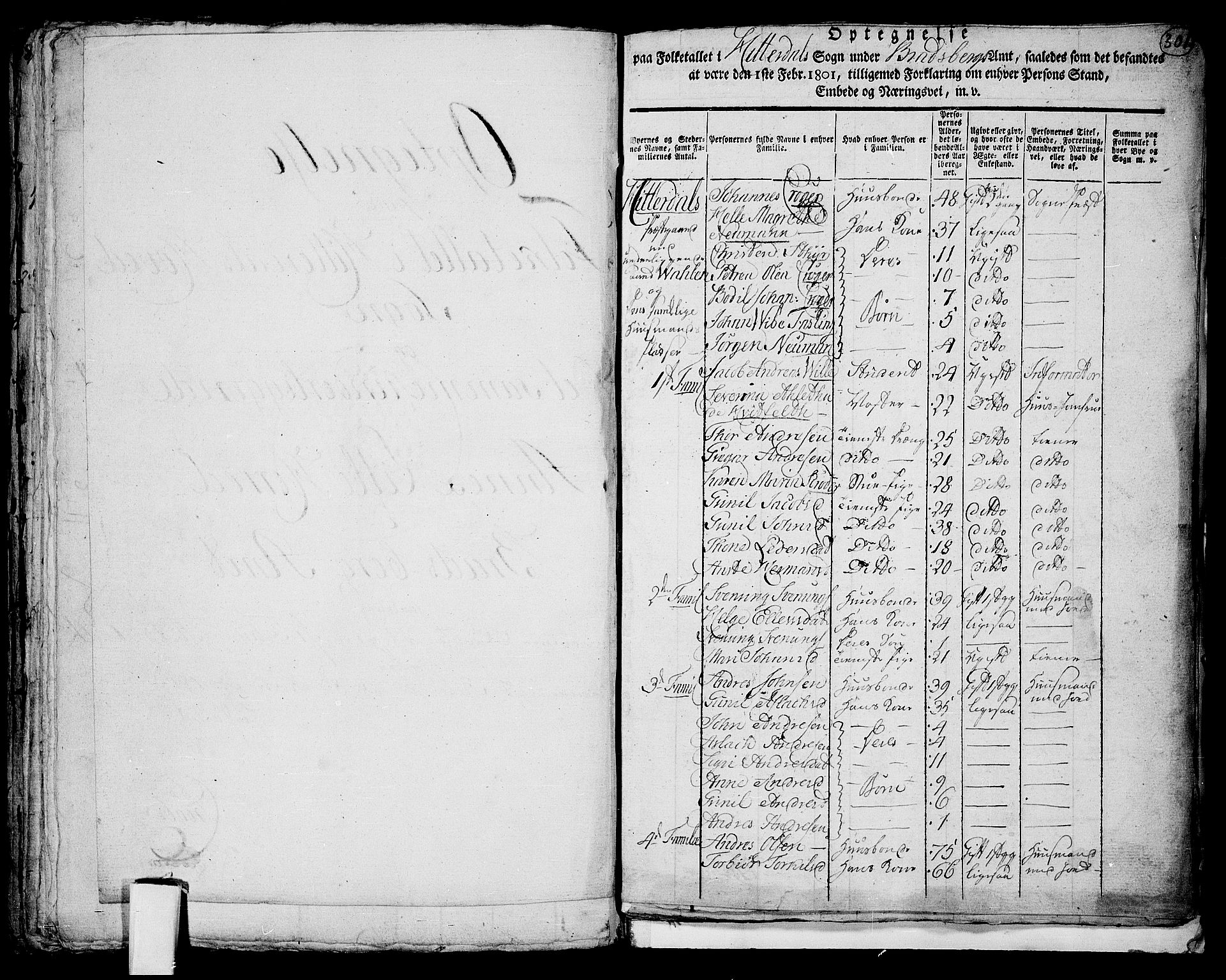 RA, 1801 census for 0823P Heddal, 1801, p. 300b-301a