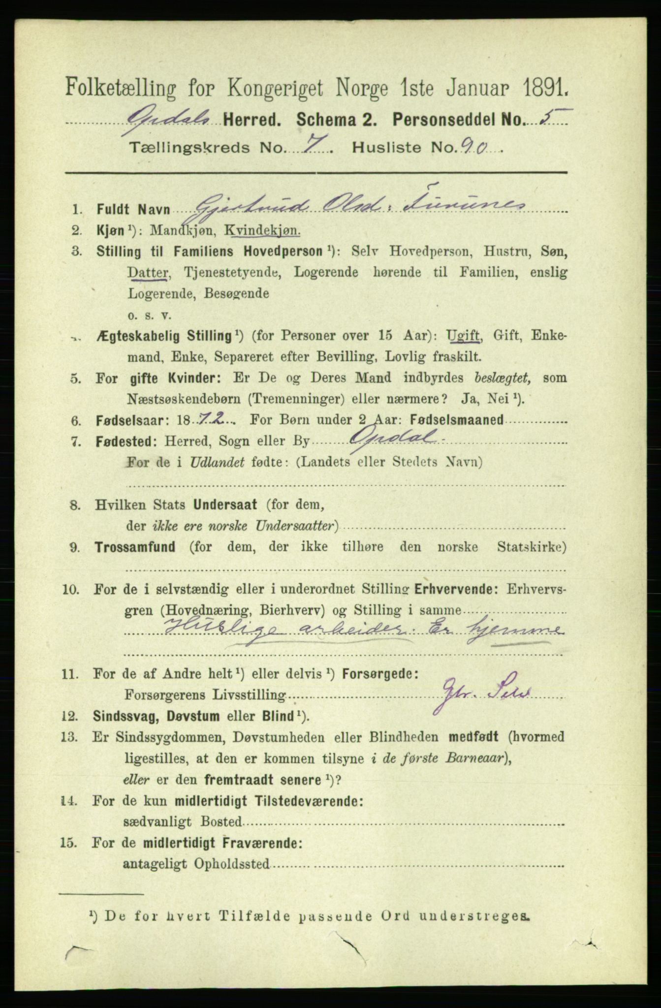 RA, 1891 census for 1634 Oppdal, 1891, p. 4042