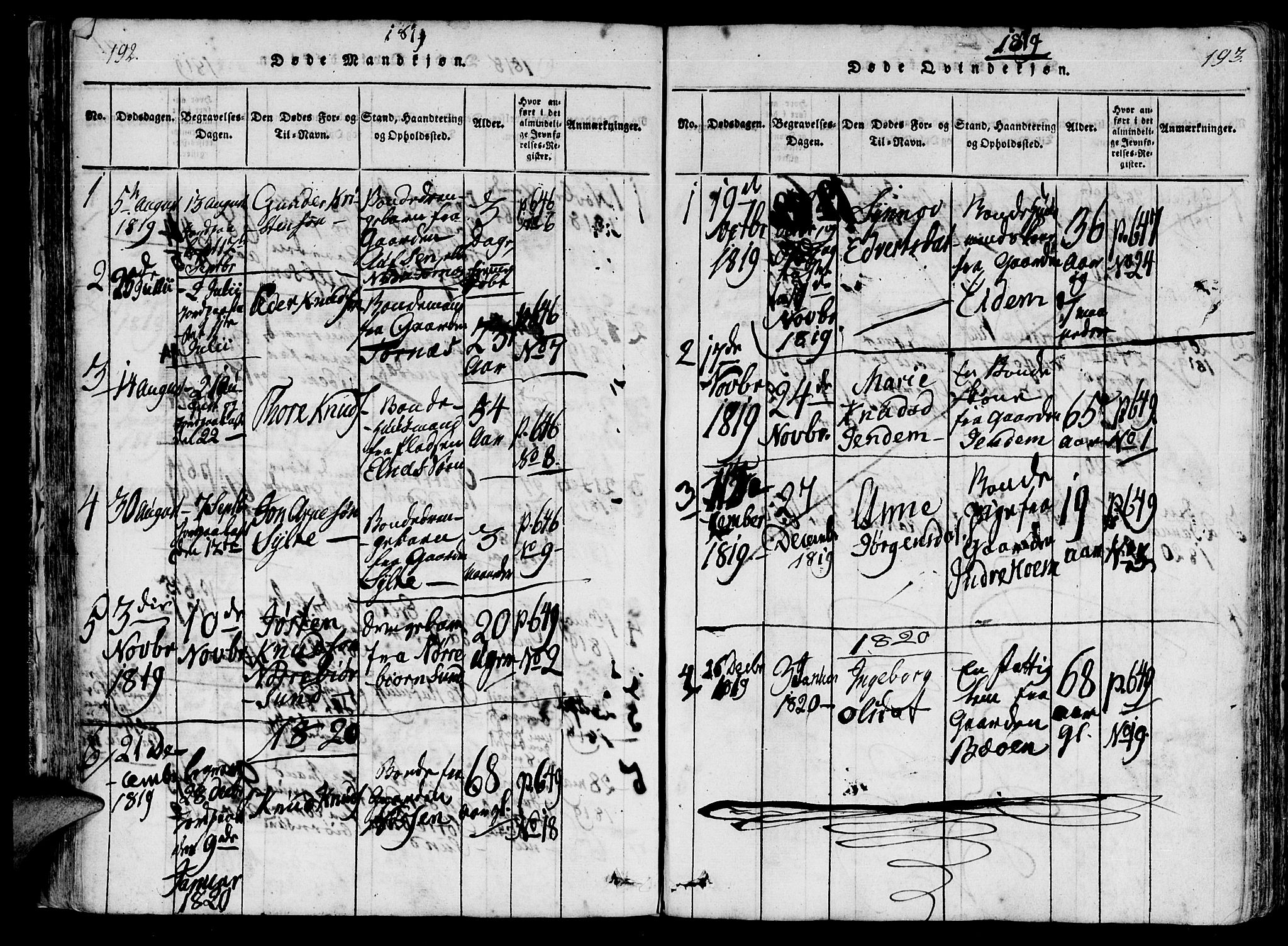 Ministerialprotokoller, klokkerbøker og fødselsregistre - Møre og Romsdal, SAT/A-1454/565/L0747: Parish register (official) no. 565A01, 1817-1844, p. 192-193