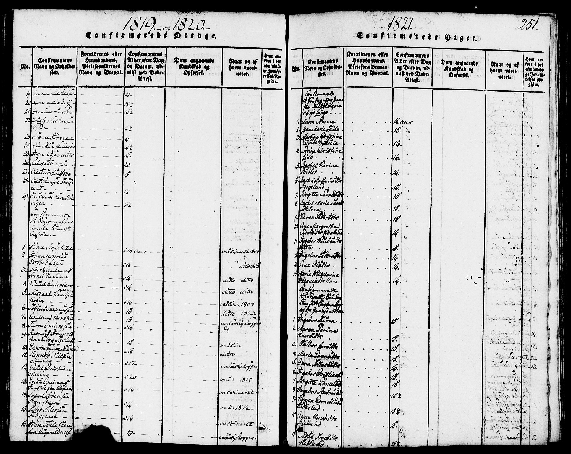 Domkirken sokneprestkontor, AV/SAST-A-101812/001/30/30BB/L0008: Parish register (copy) no. B 8, 1816-1821, p. 251