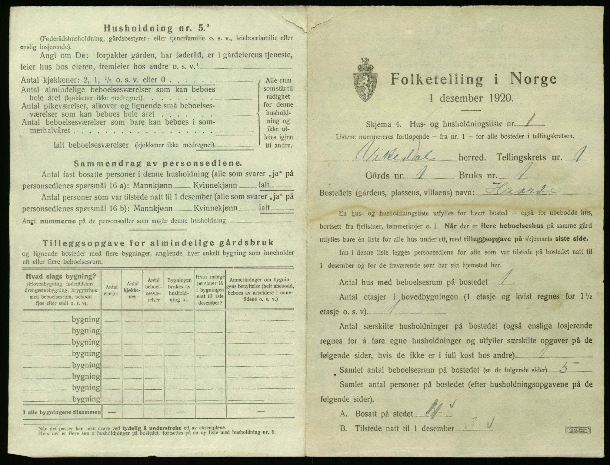 SAST, 1920 census for Vikedal, 1920, p. 133