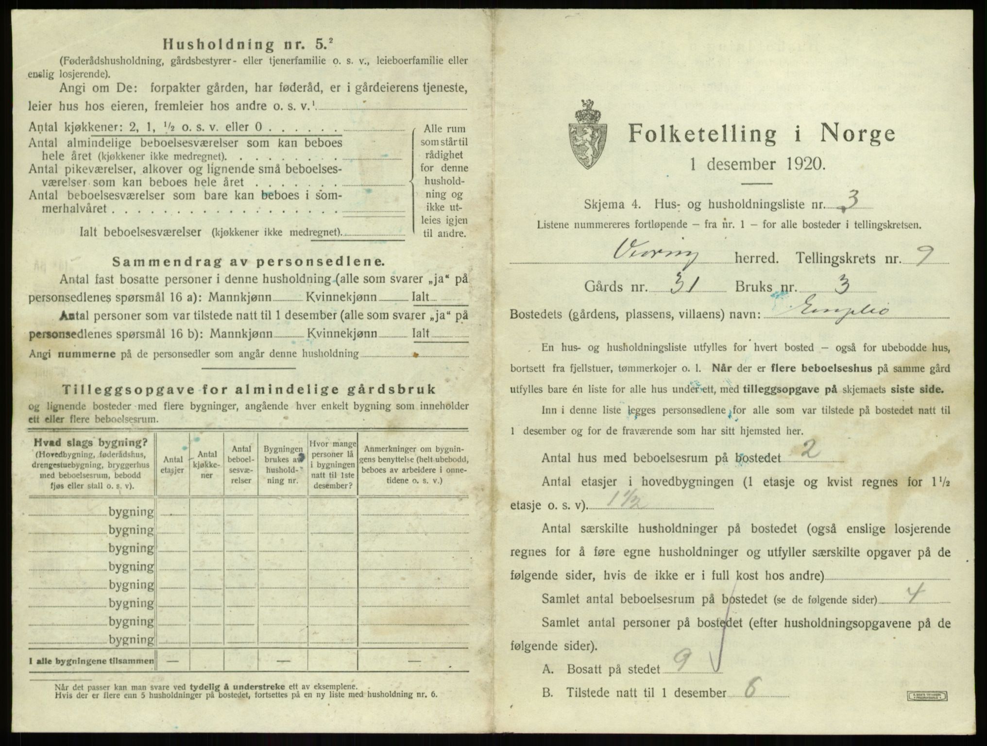 SAB, 1920 census for Vevring, 1920, p. 373