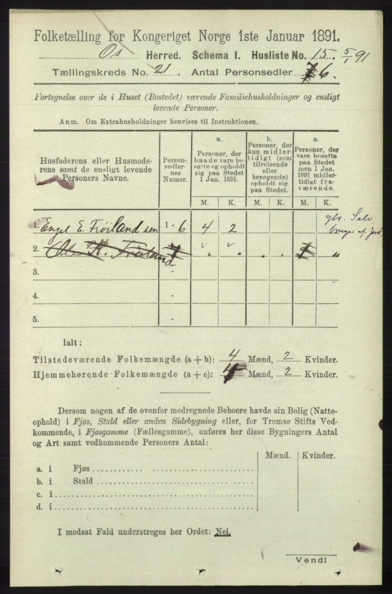 RA, 1891 census for 1243 Os, 1891, p. 4832