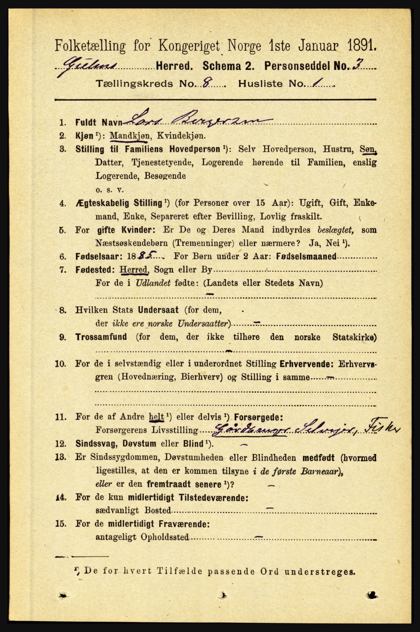 RA, 1891 census for 1411 Gulen, 1891, p. 2447