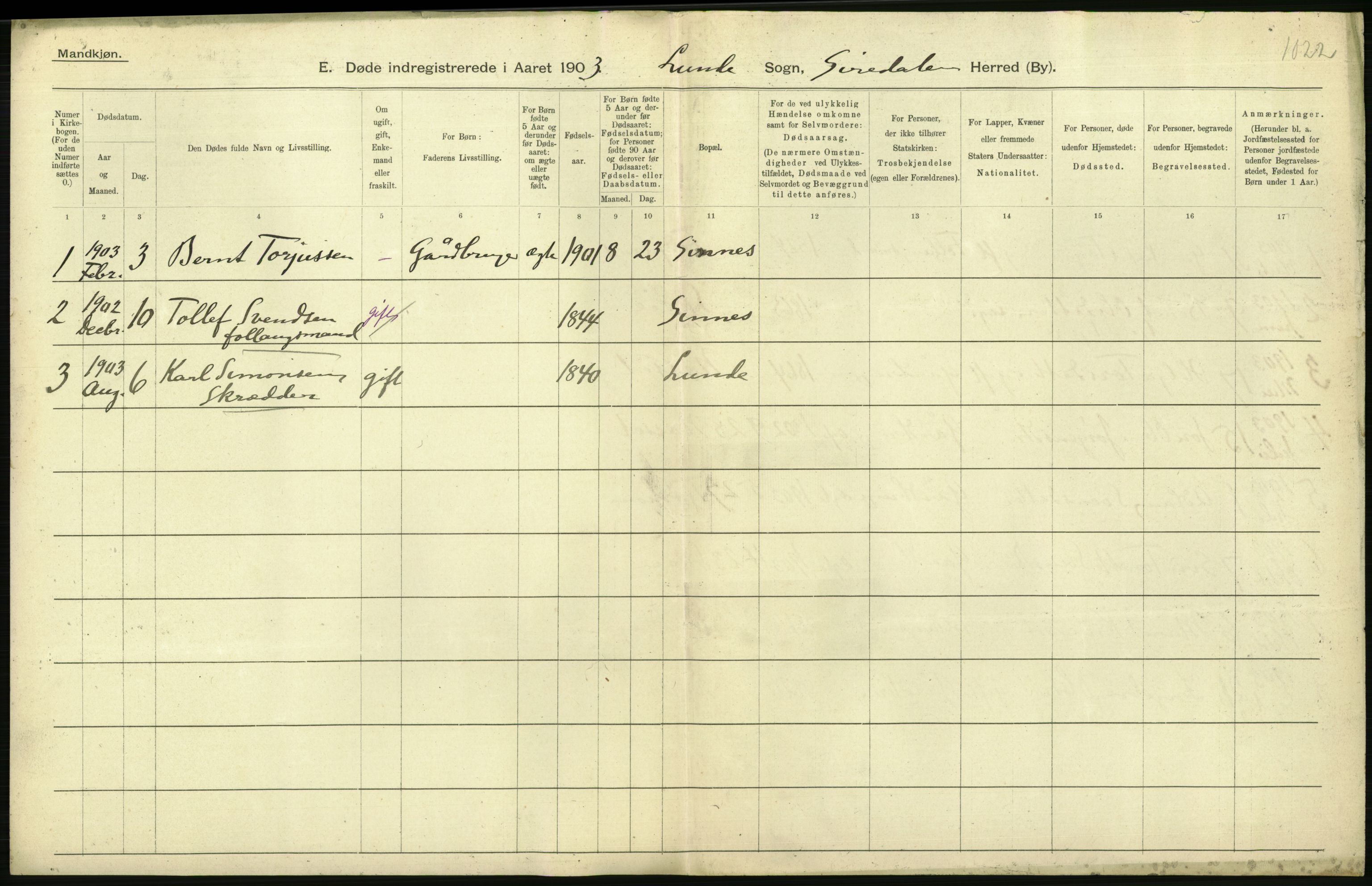 Statistisk sentralbyrå, Sosiodemografiske emner, Befolkning, AV/RA-S-2228/D/Df/Dfa/Dfaa/L0011: Lister og Mandal amt: Fødte, gifte, døde, 1903, p. 514