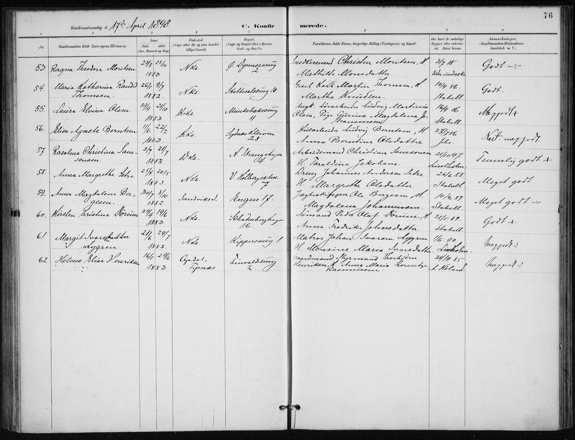 Nykirken Sokneprestembete, AV/SAB-A-77101/H/Haa/L0028: Parish register (official) no. C 7, 1887-1913, p. 76