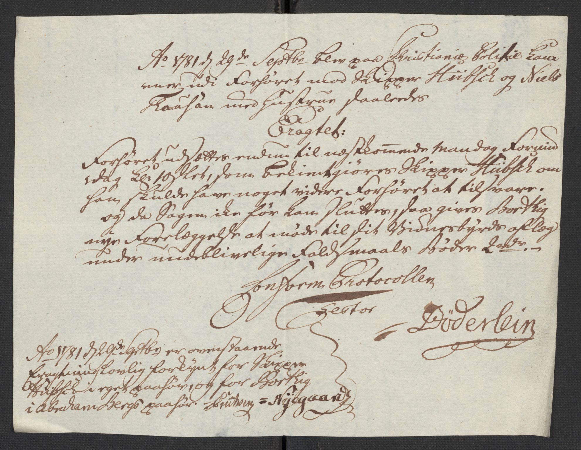 Oslo politidistrikt, AV/SAO-A-10085/D/Da/L0003: Innkomne brev, pro memoria m.v., 1781, p. 137