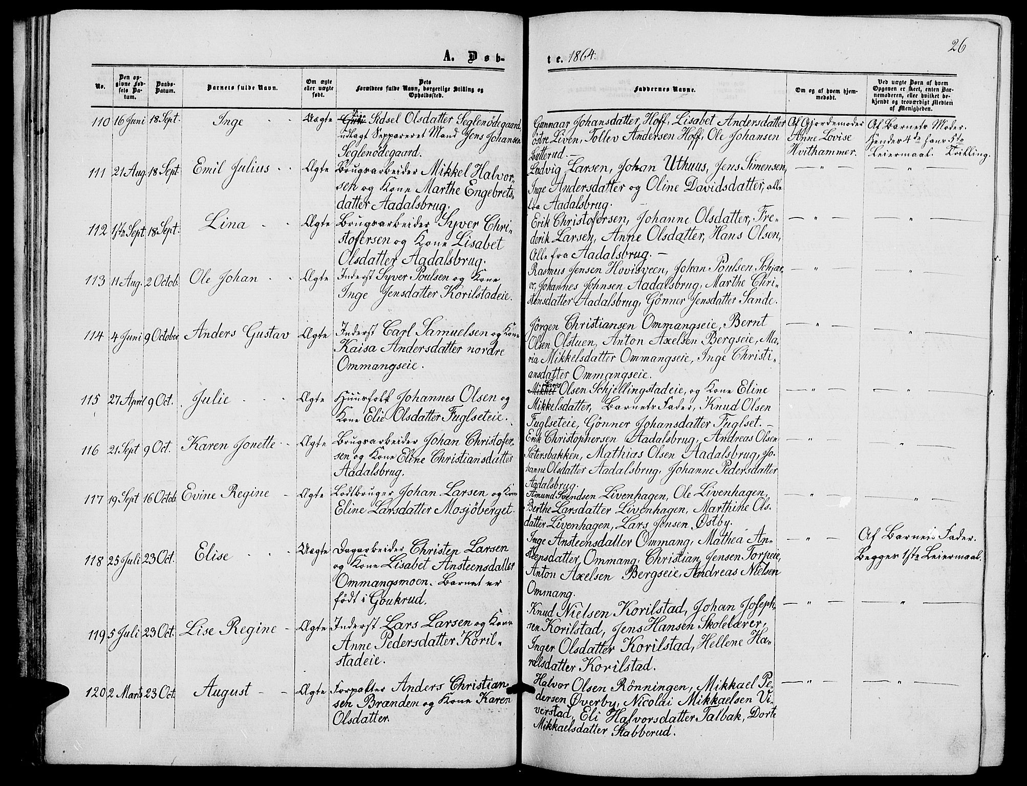 Løten prestekontor, SAH/PREST-022/L/La/L0004: Parish register (copy) no. 4, 1863-1877, p. 26