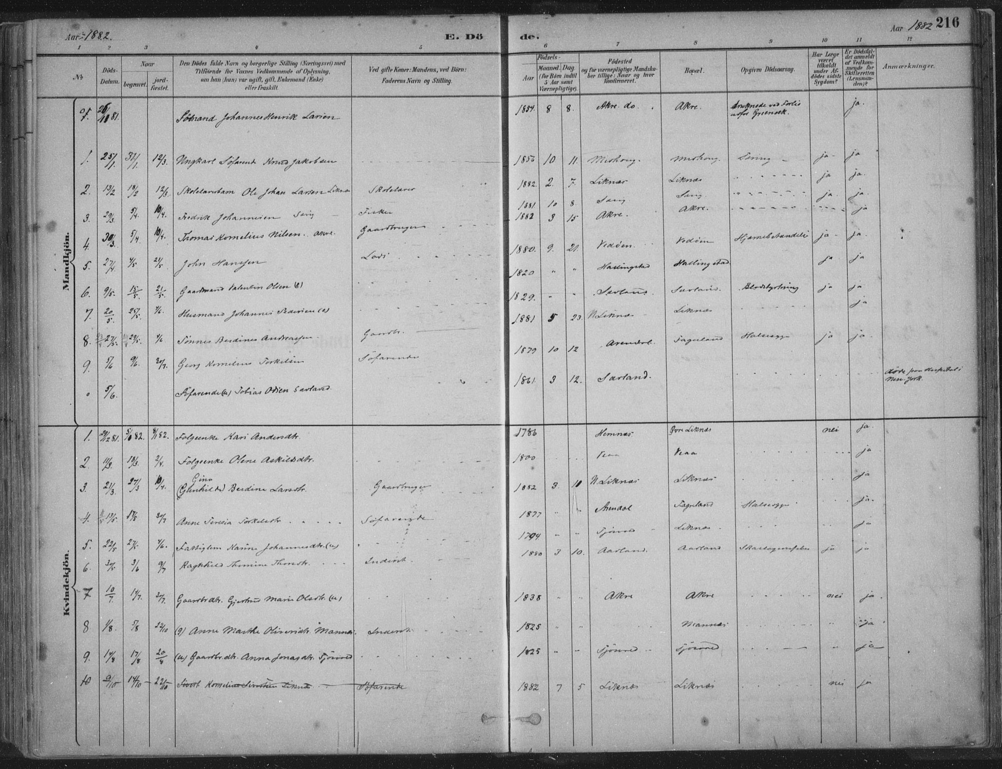 Kopervik sokneprestkontor, SAST/A-101850/H/Ha/Haa/L0004: Parish register (official) no. A 4, 1882-1905, p. 216
