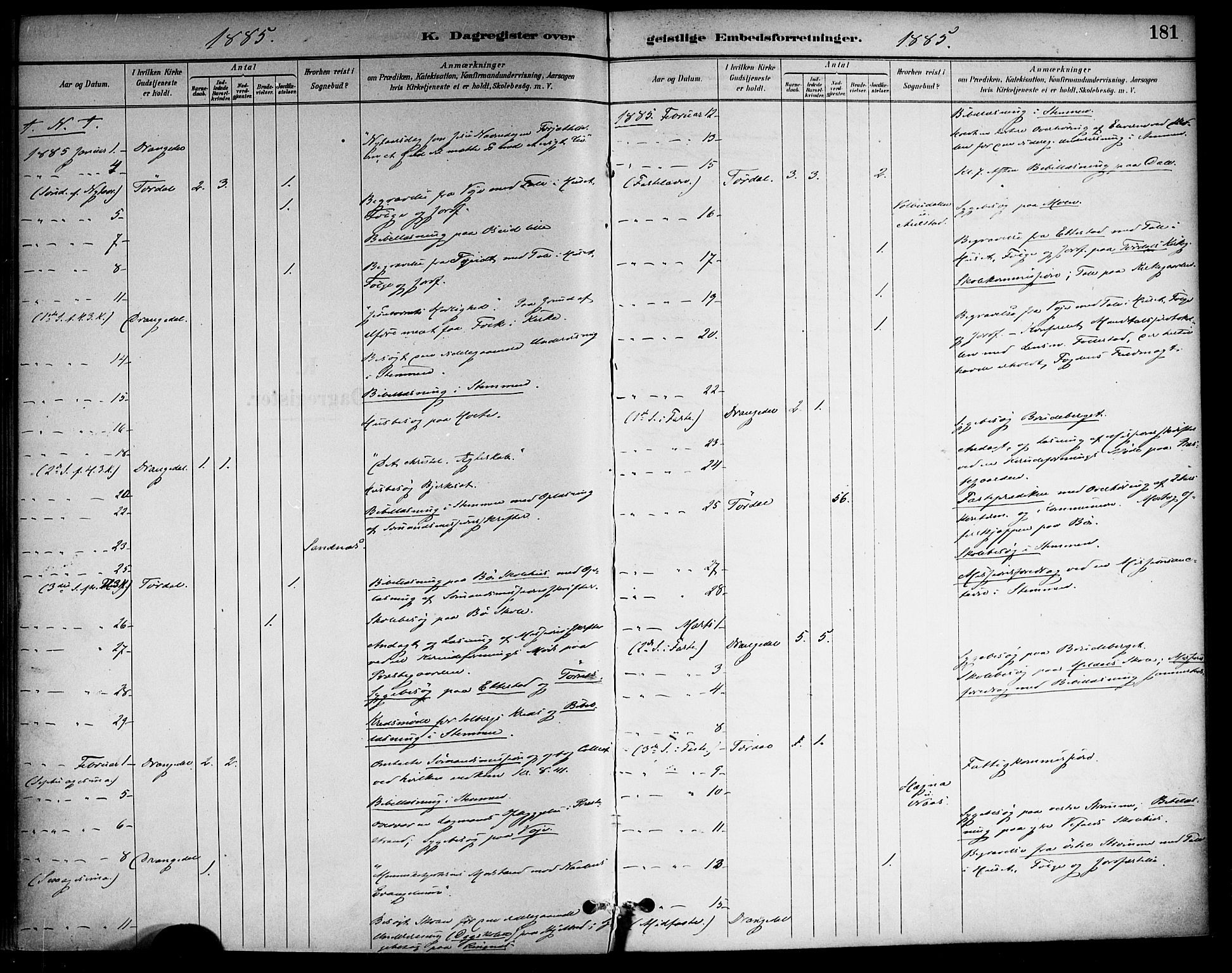 Drangedal kirkebøker, AV/SAKO-A-258/F/Fa/L0011: Parish register (official) no. 11 /1, 1885-1894, p. 181