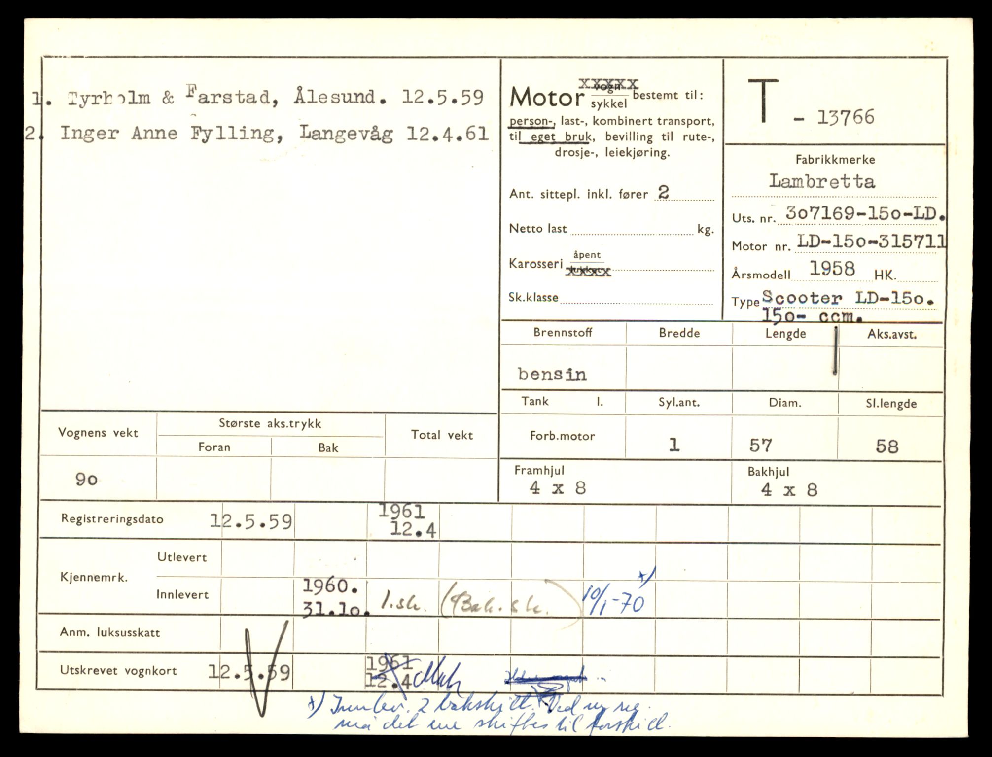 Møre og Romsdal vegkontor - Ålesund trafikkstasjon, AV/SAT-A-4099/F/Fe/L0041: Registreringskort for kjøretøy T 13710 - T 13905, 1927-1998, p. 953