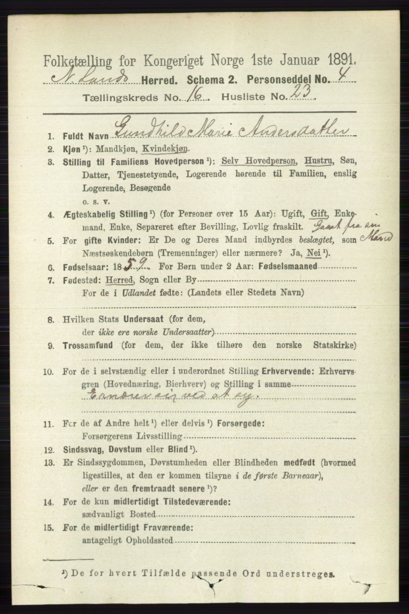 RA, 1891 census for 0538 Nordre Land, 1891, p. 4269