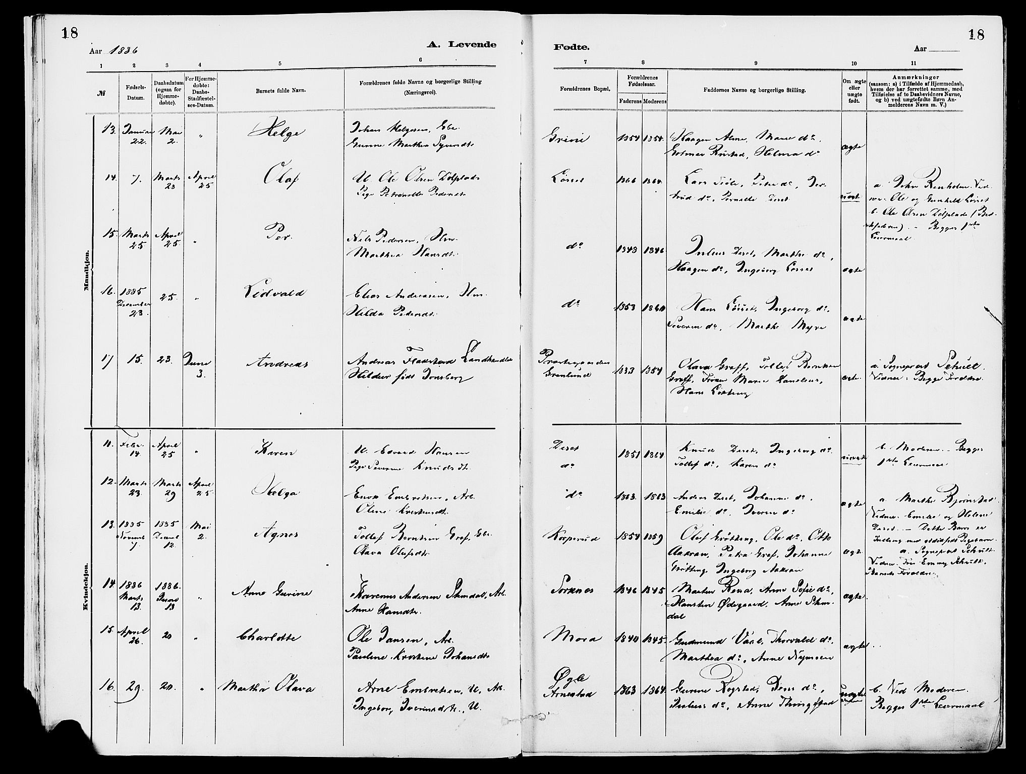 Åmot prestekontor, Hedmark, SAH/PREST-056/H/Ha/Haa/L0010: Parish register (official) no. 10, 1884-1889, p. 18