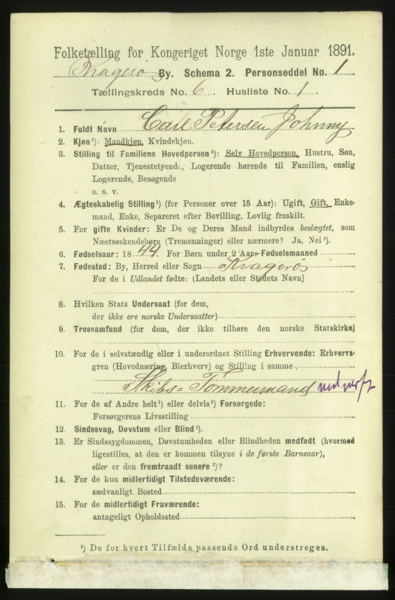 RA, 1891 census for 0801 Kragerø, 1891, p. 3270