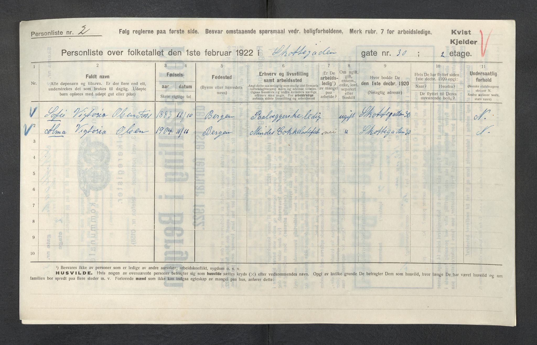 SAB, Municipal Census 1922 for Bergen, 1922, p. 37594