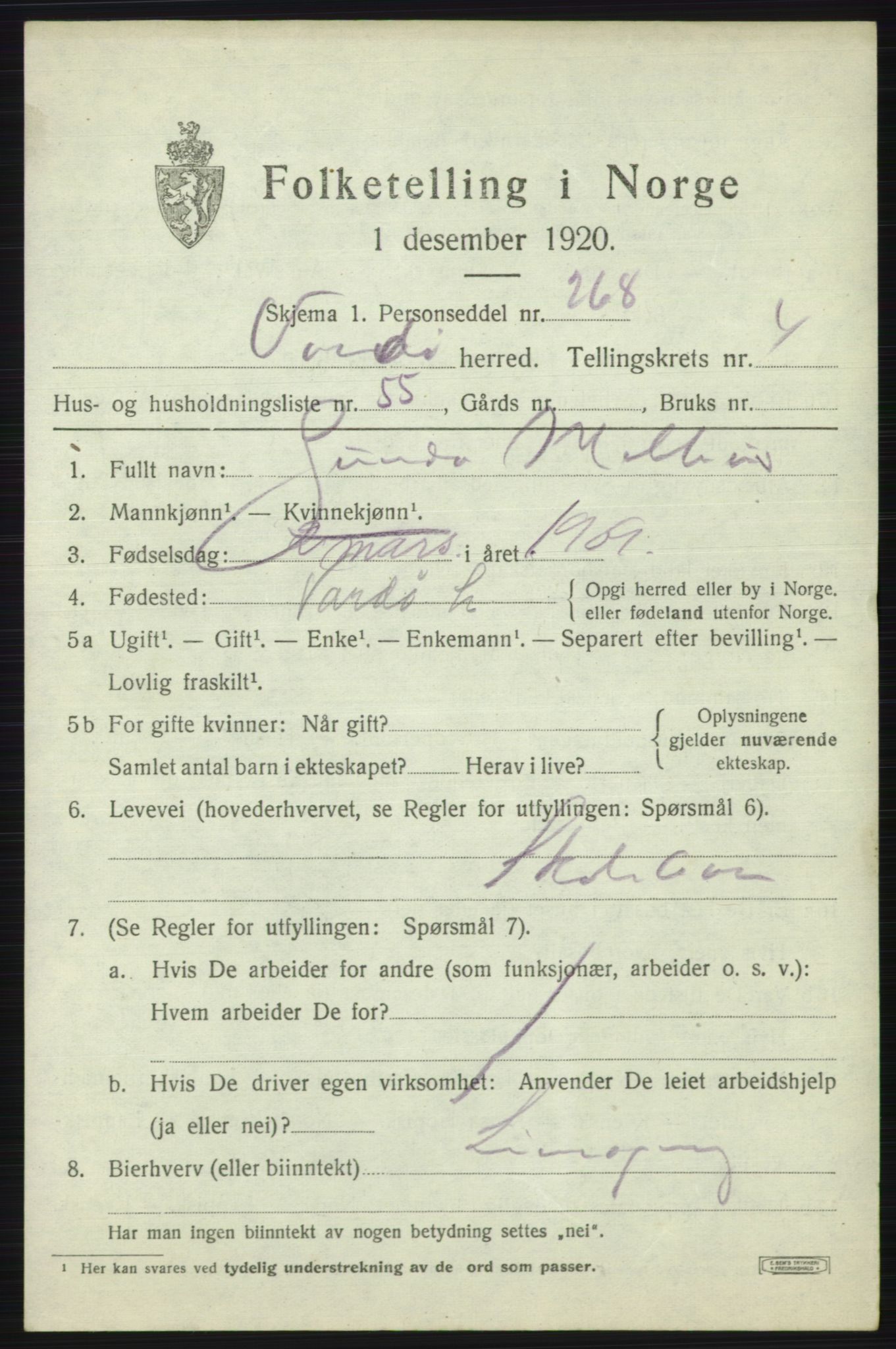 SATØ, 1920 census for Vardø rural district, 1920, p. 2564