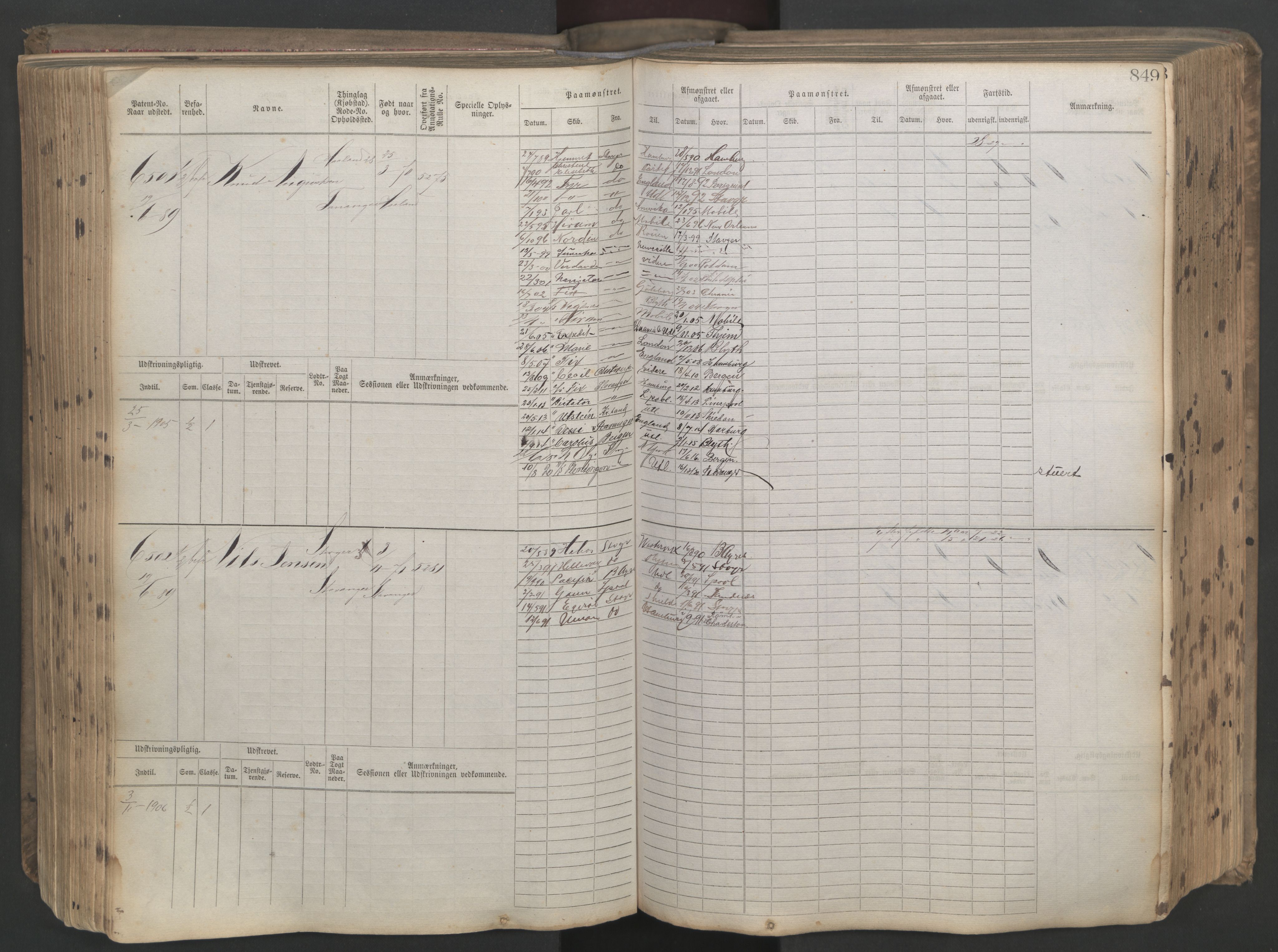 Stavanger sjømannskontor, SAST/A-102006/F/Fb/Fbb/L0021: Sjøfartshovedrulle patnentnr. 6005-7204 (dublett), 1887, p. 253