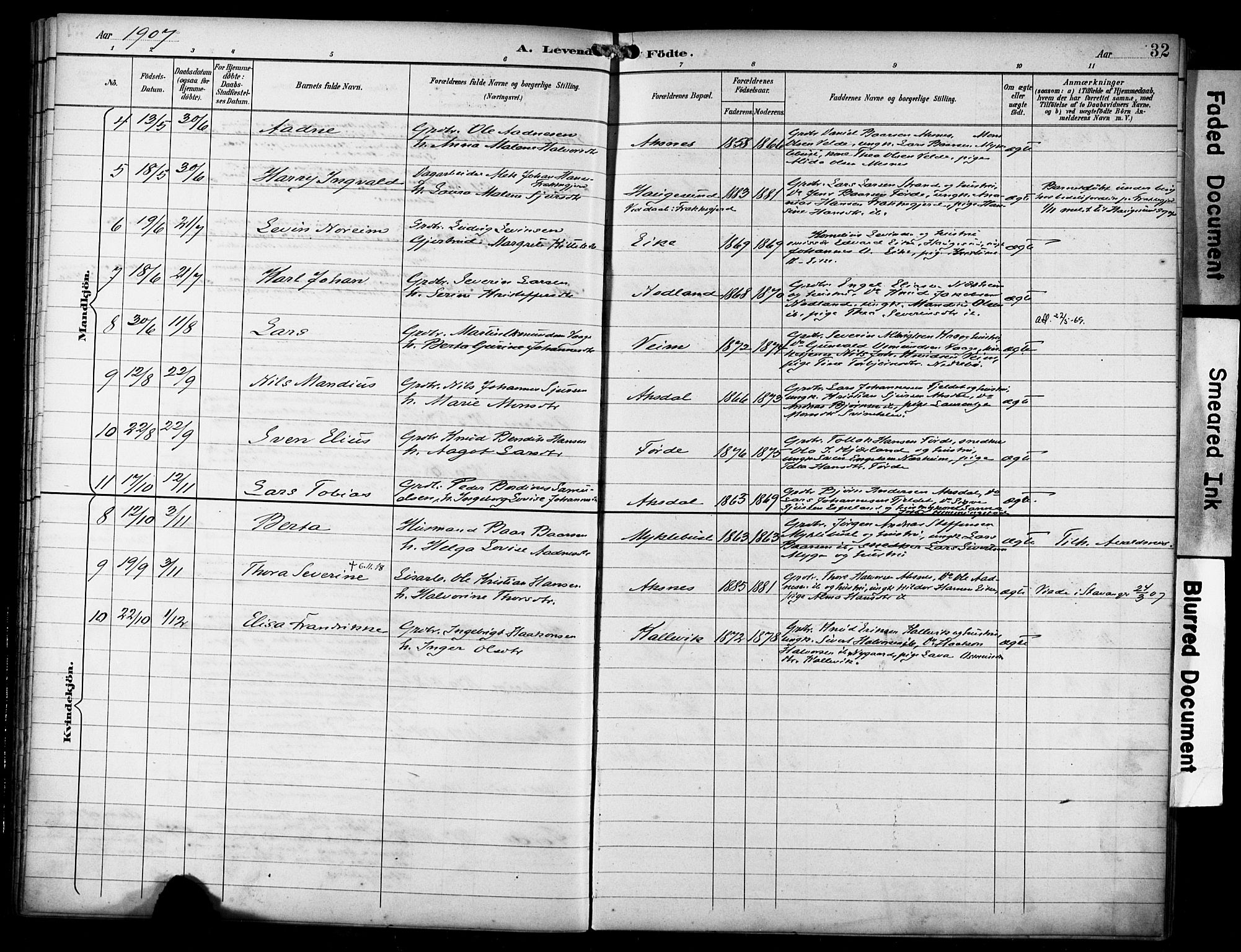 Avaldsnes sokneprestkontor, SAST/A -101851/H/Ha/Haa/L0016: Parish register (official) no. A 16, 1893-1918, p. 32