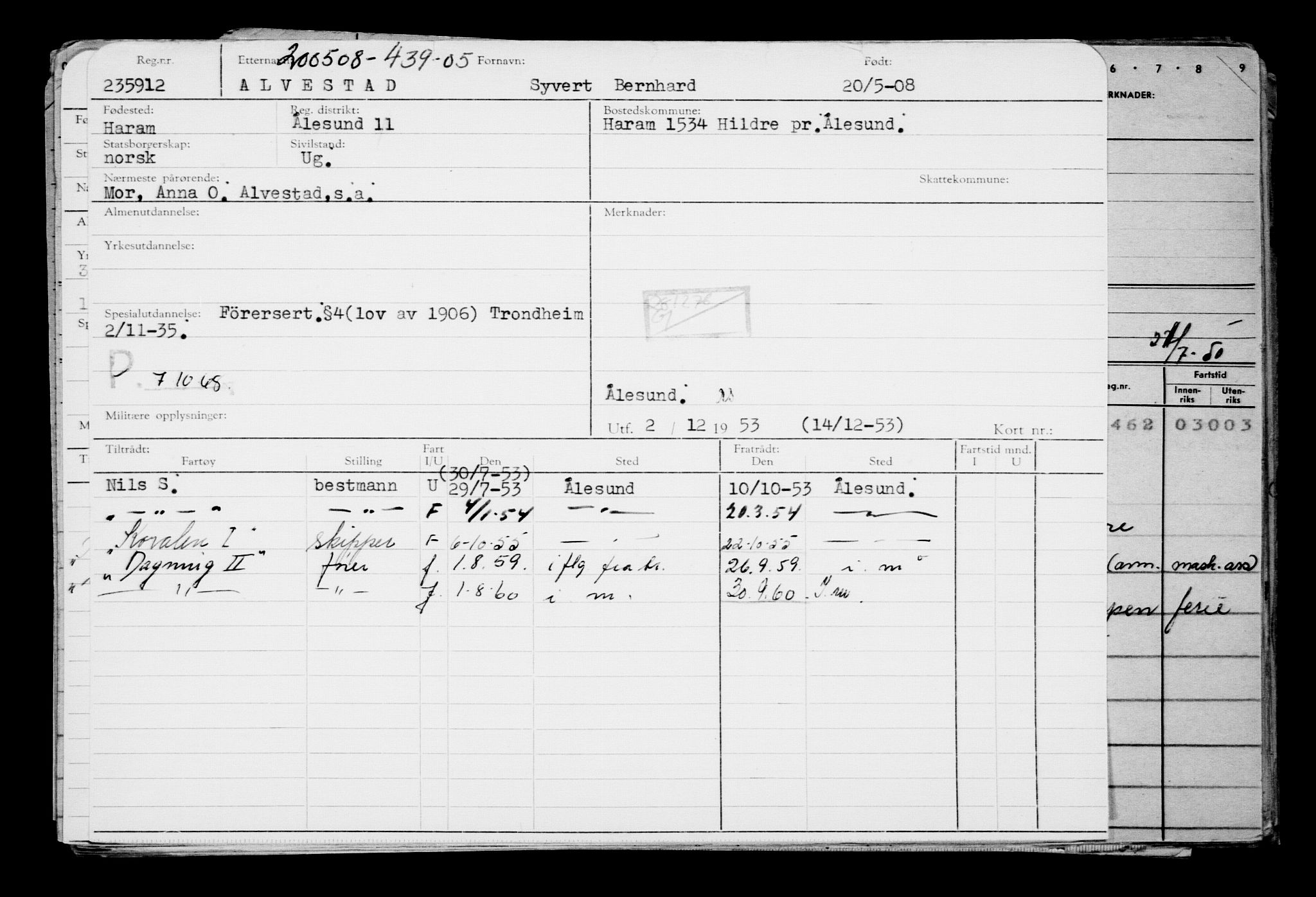 Direktoratet for sjømenn, AV/RA-S-3545/G/Gb/L0077: Hovedkort, 1908, p. 239