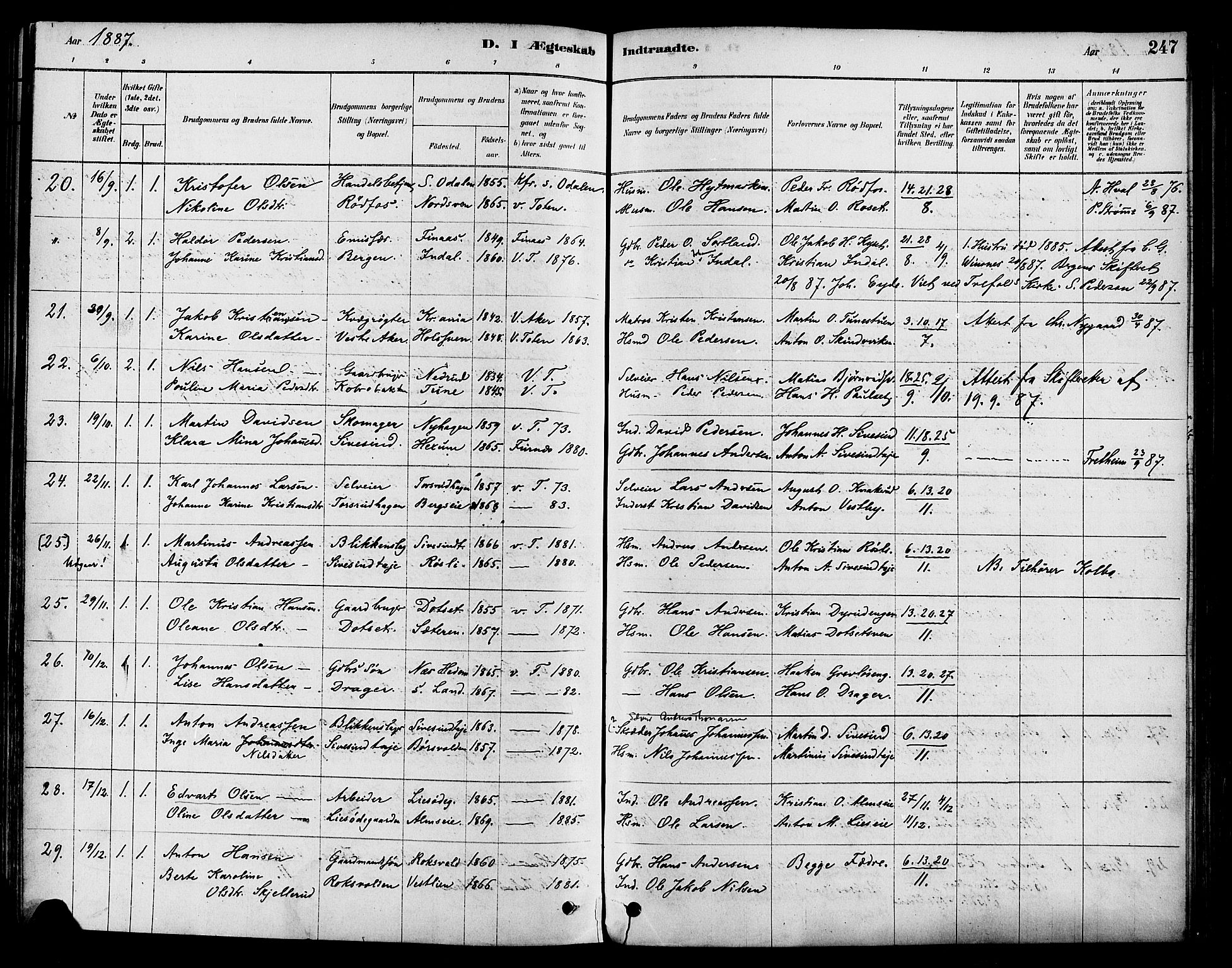 Vestre Toten prestekontor, SAH/PREST-108/H/Ha/Haa/L0009: Parish register (official) no. 9, 1878-1894, p. 247