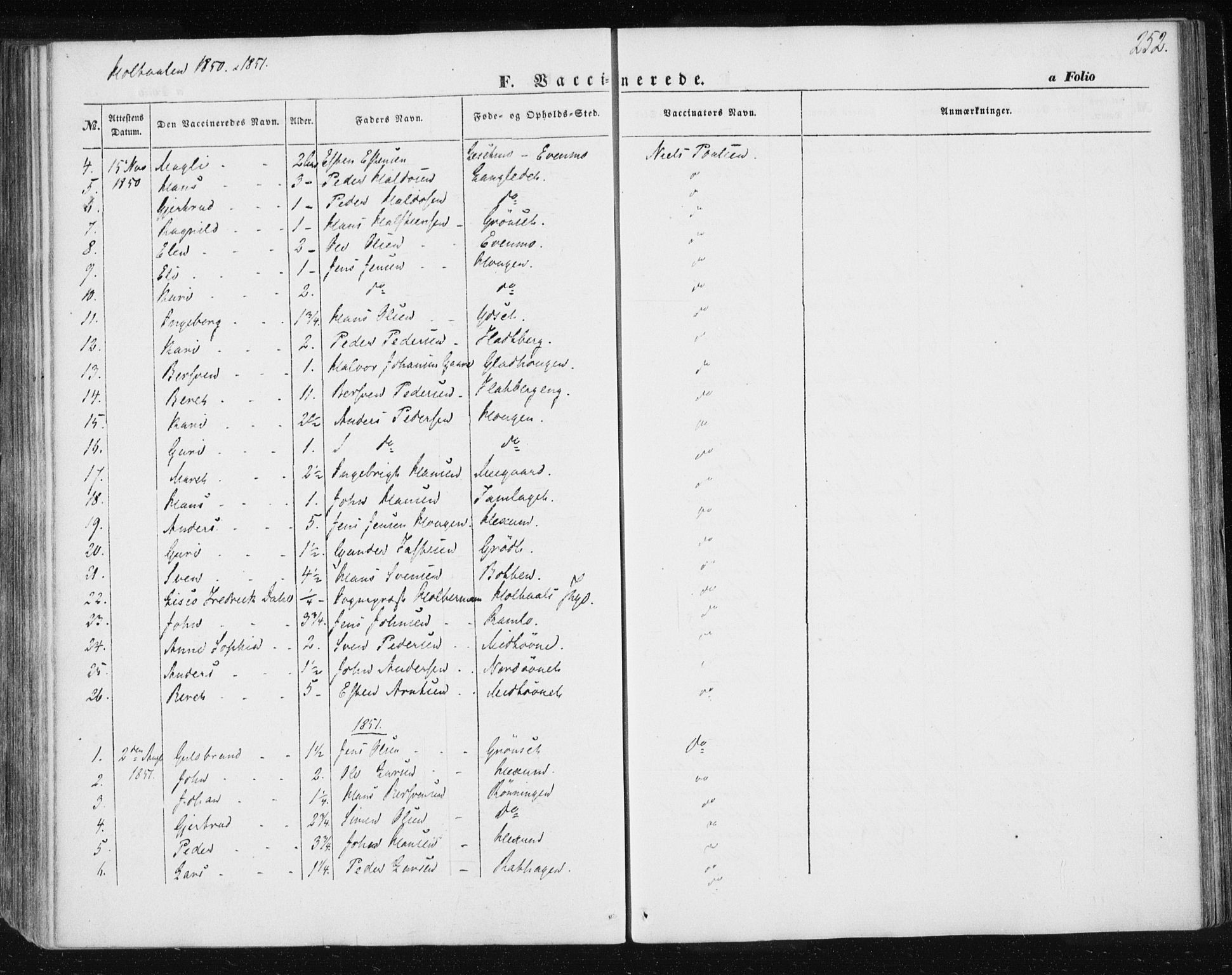 Ministerialprotokoller, klokkerbøker og fødselsregistre - Sør-Trøndelag, SAT/A-1456/685/L0963: Parish register (official) no. 685A06 /1, 1846-1859, p. 252