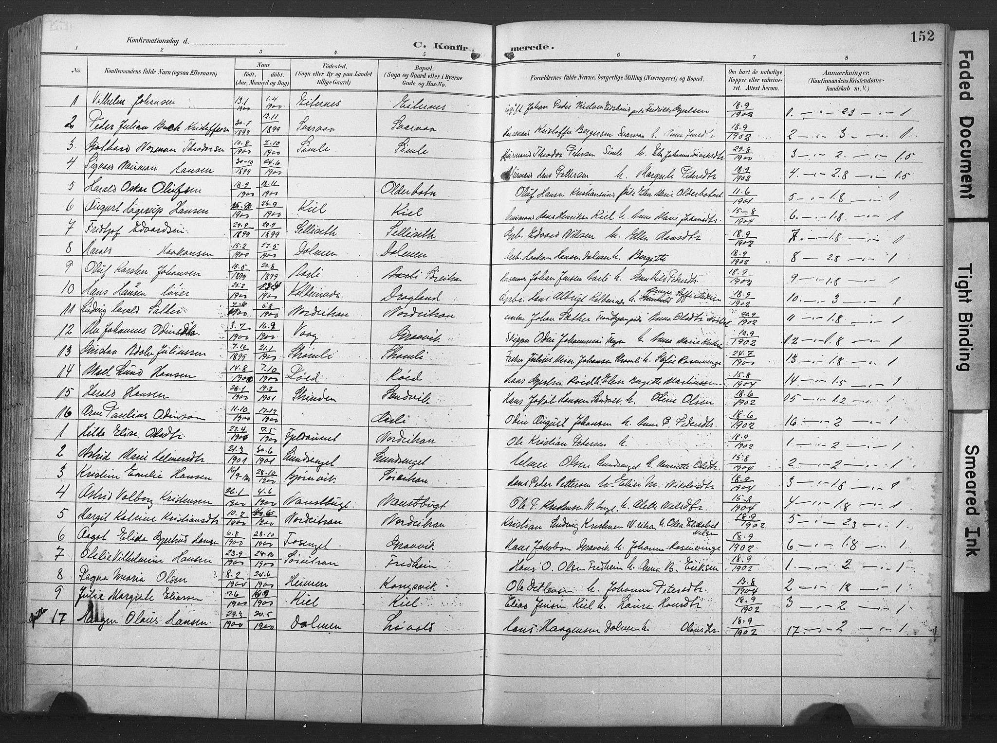 Ministerialprotokoller, klokkerbøker og fødselsregistre - Nord-Trøndelag, SAT/A-1458/789/L0706: Parish register (copy) no. 789C01, 1888-1931, p. 152