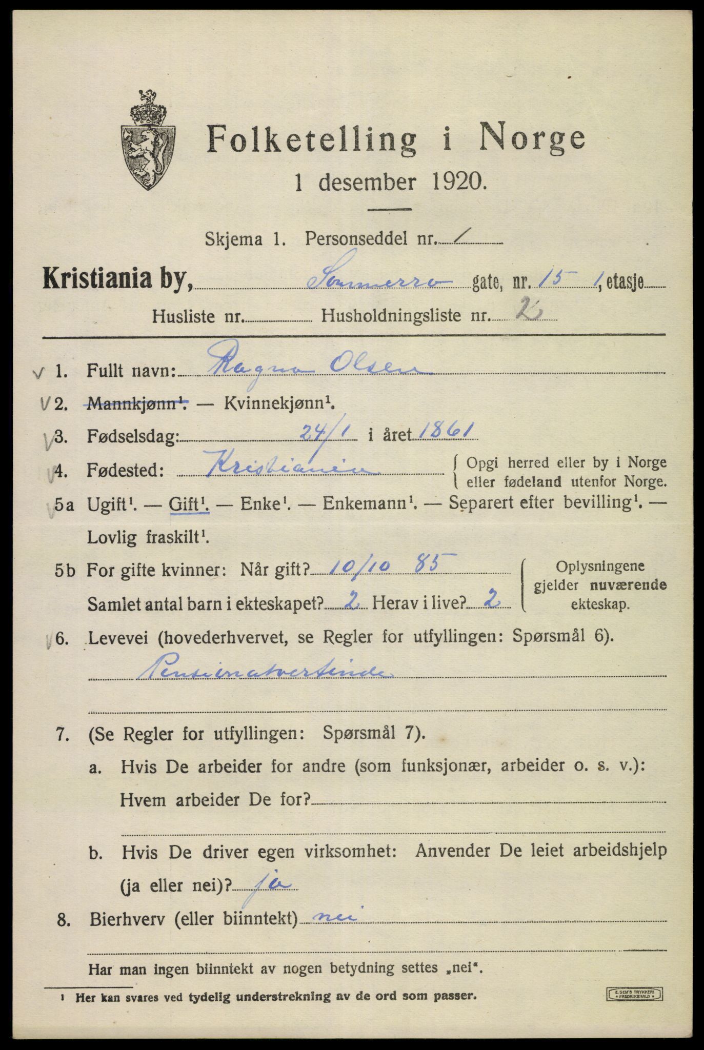 SAO, 1920 census for Kristiania, 1920, p. 528051