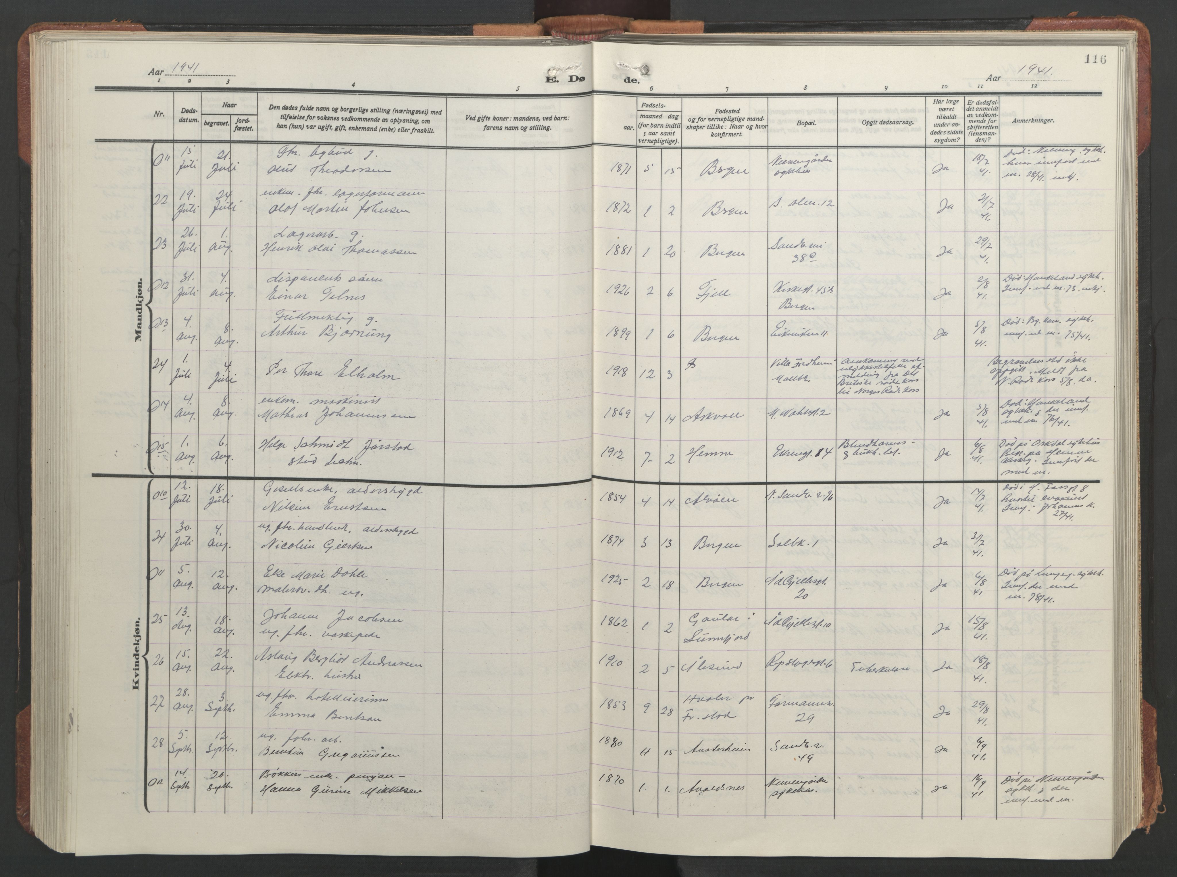 Sandviken Sokneprestembete, AV/SAB-A-77601/H/Hb/L0018: Parish register (copy) no. E 2, 1926-1962, p. 115b-116a