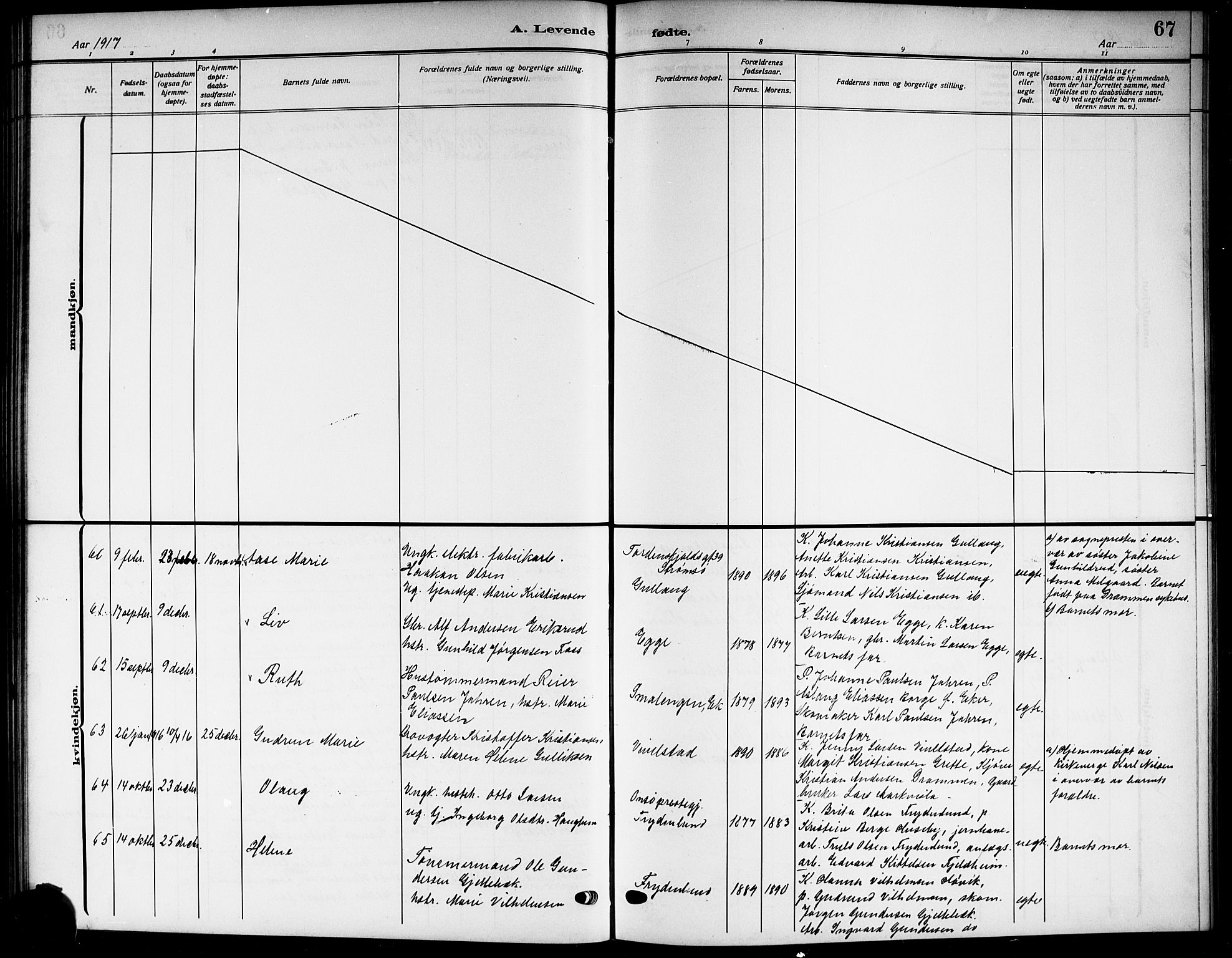 Lier kirkebøker, AV/SAKO-A-230/G/Gb/L0003: Parish register (copy) no. II 3, 1911-1919, p. 67