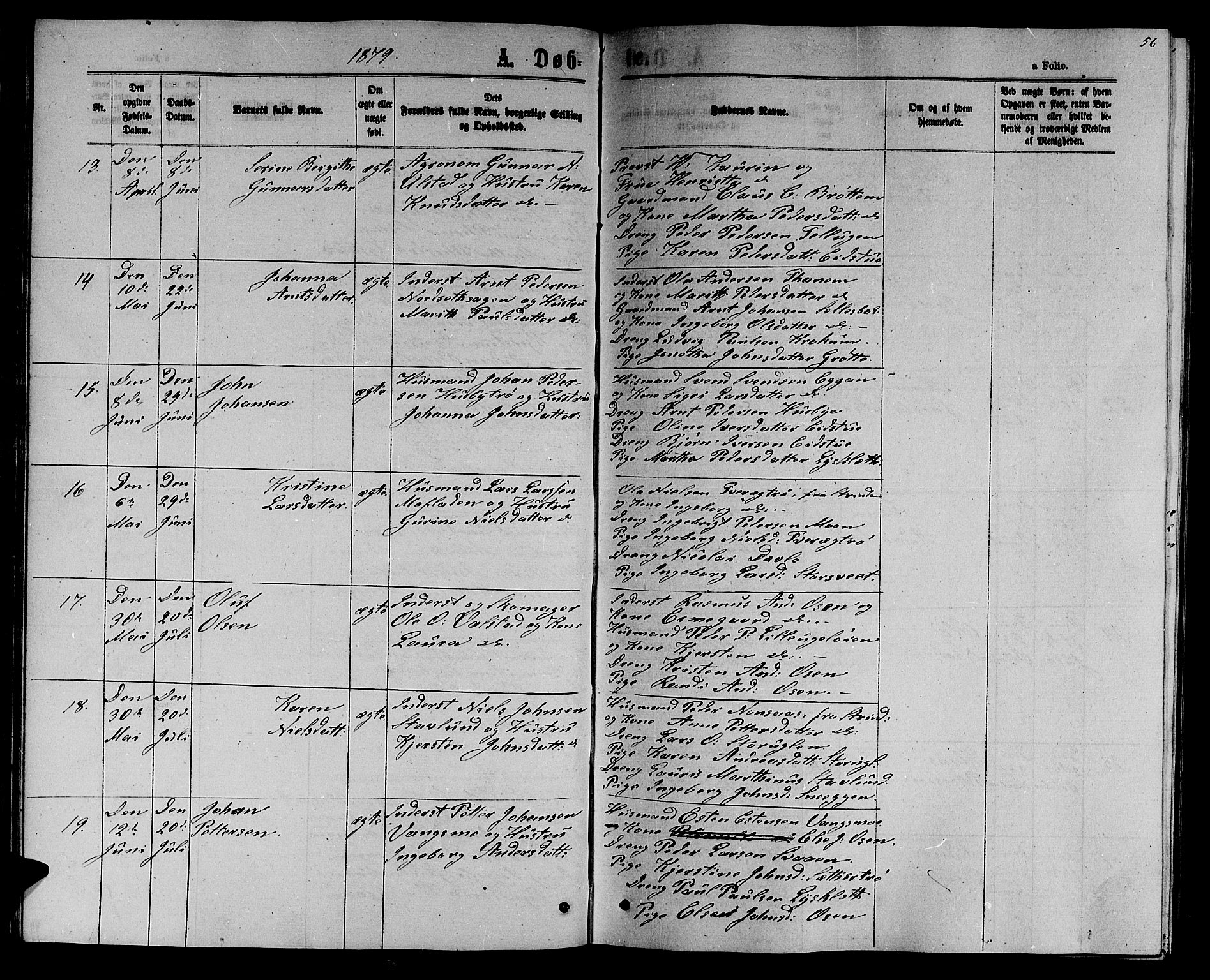 Ministerialprotokoller, klokkerbøker og fødselsregistre - Sør-Trøndelag, SAT/A-1456/618/L0451: Parish register (copy) no. 618C02, 1865-1883, p. 56