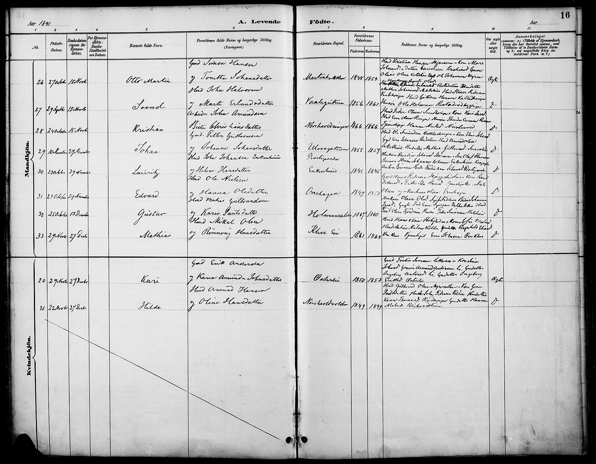 Østre Gausdal prestekontor, AV/SAH-PREST-092/H/Ha/Haa/L0002: Parish register (official) no. 2, 1887-1897, p. 16