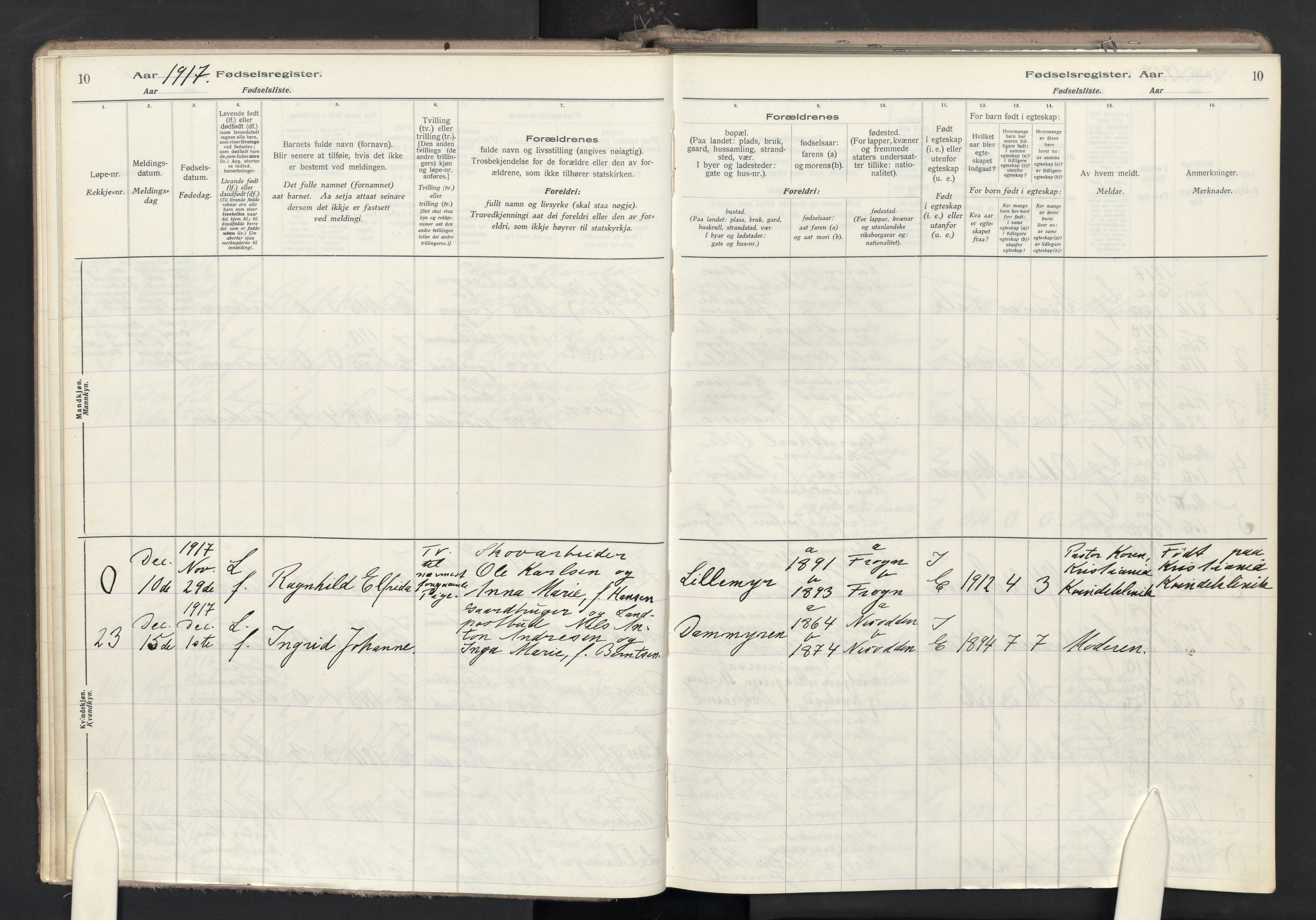 Nesodden prestekontor Kirkebøker, SAO/A-10013/J/Ja/L0001: Birth register no. 1, 1916-1946, p. 10