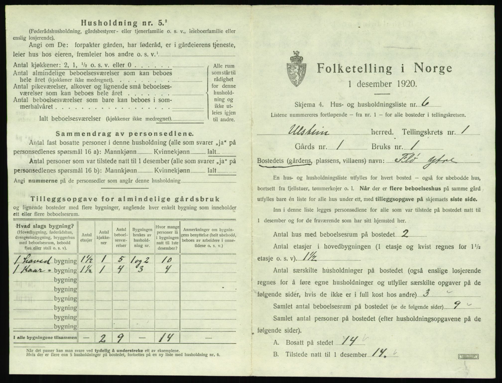 SAT, 1920 census for Ulstein, 1920, p. 58