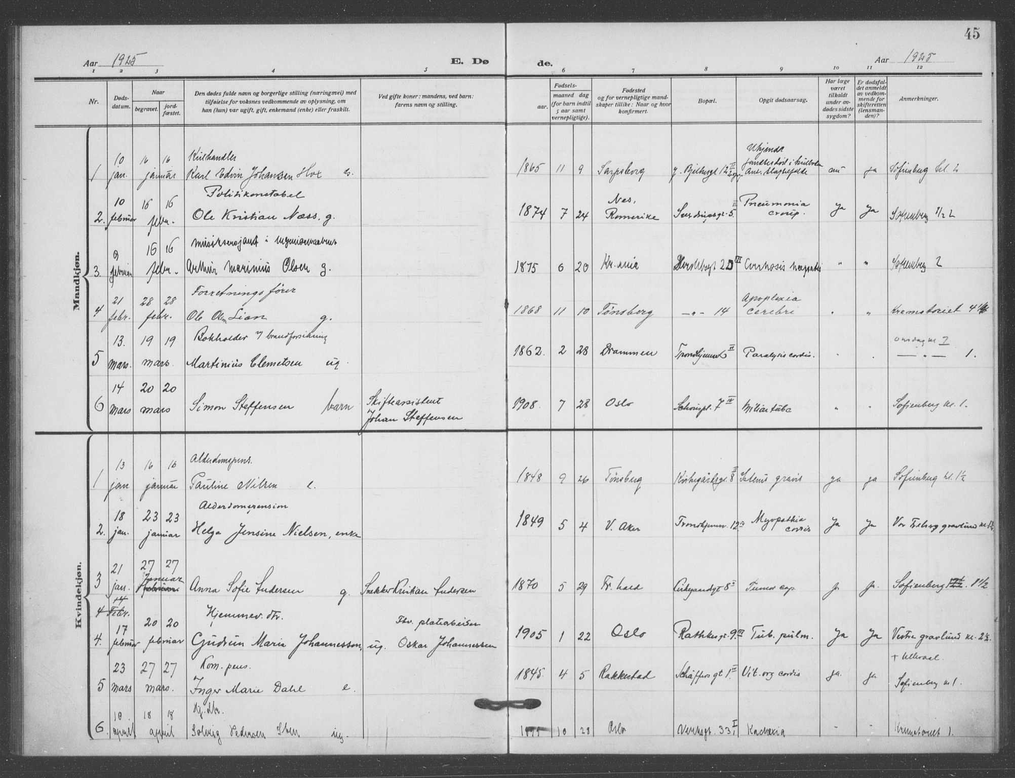 Matteus prestekontor Kirkebøker, SAO/A-10870/F/Fa/L0004: Parish register (official) no. 4, 1917-1938, p. 45