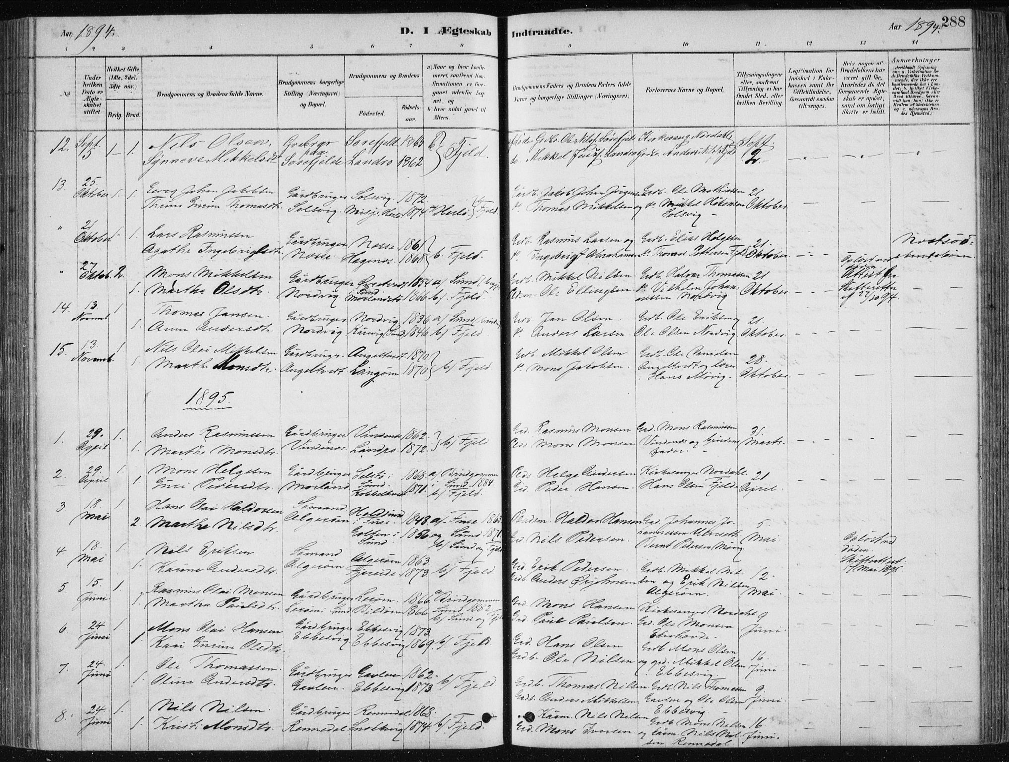 Fjell sokneprestembete, SAB/A-75301/H/Haa: Parish register (official) no. A  8, 1878-1898, p. 288